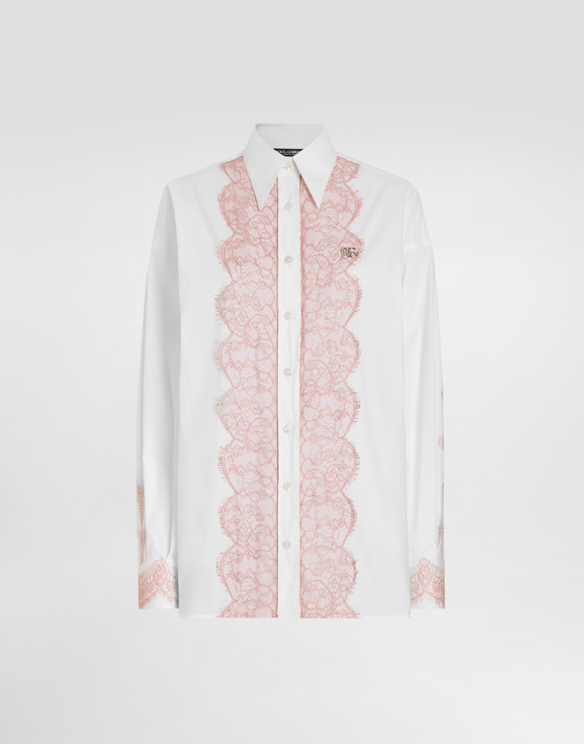 Dolce & Gabbana Lace-trim Cotton Button-down Shirt In White