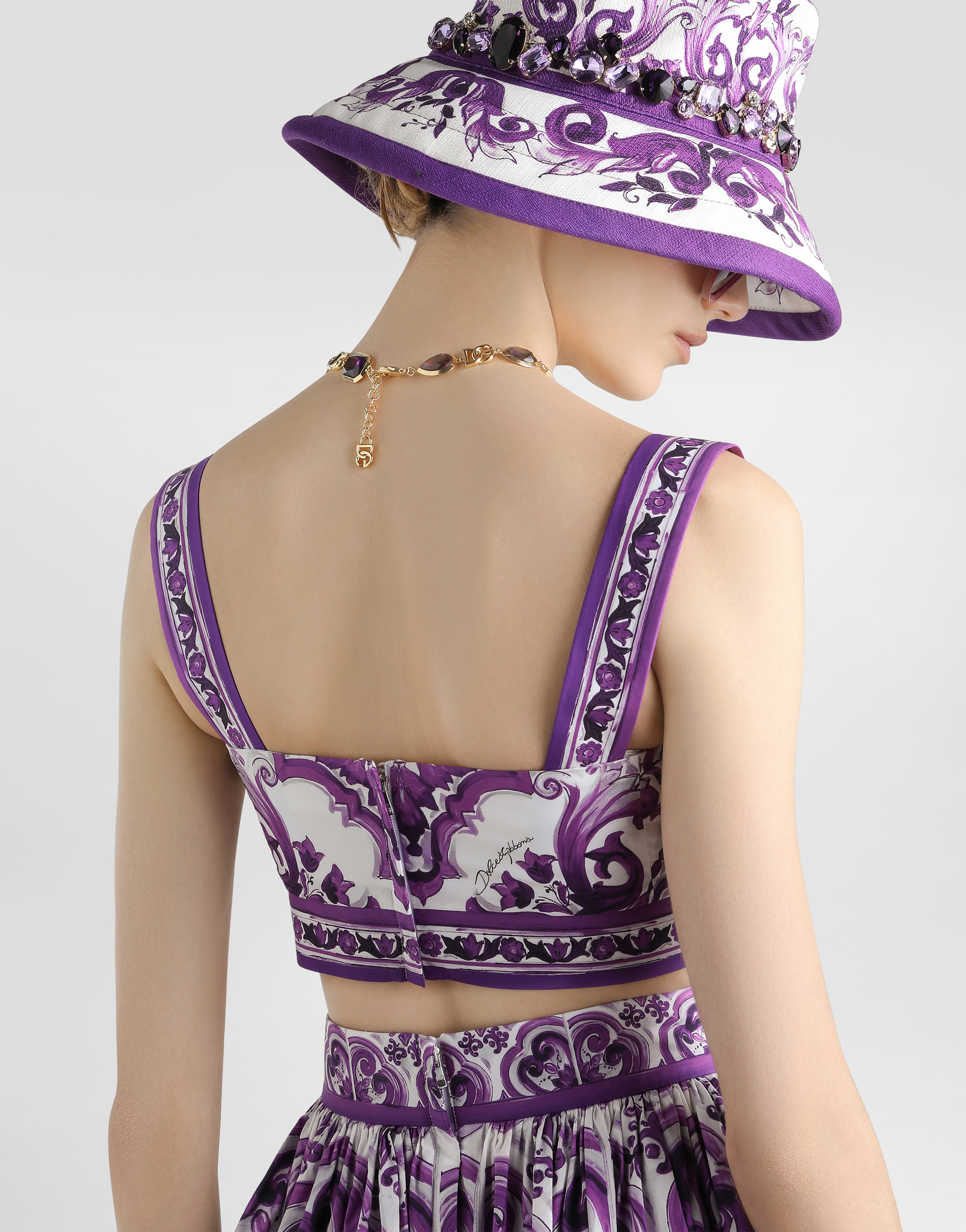 Dolce & Gabbana Cropped Printed Cotton-twill Top