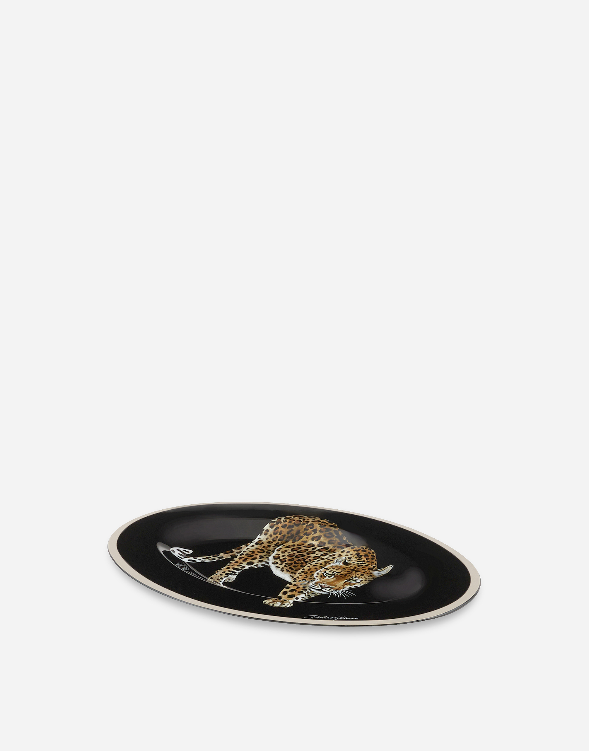 Dolce & Gabbana Leopard-print Wooden Tray In Multicolor