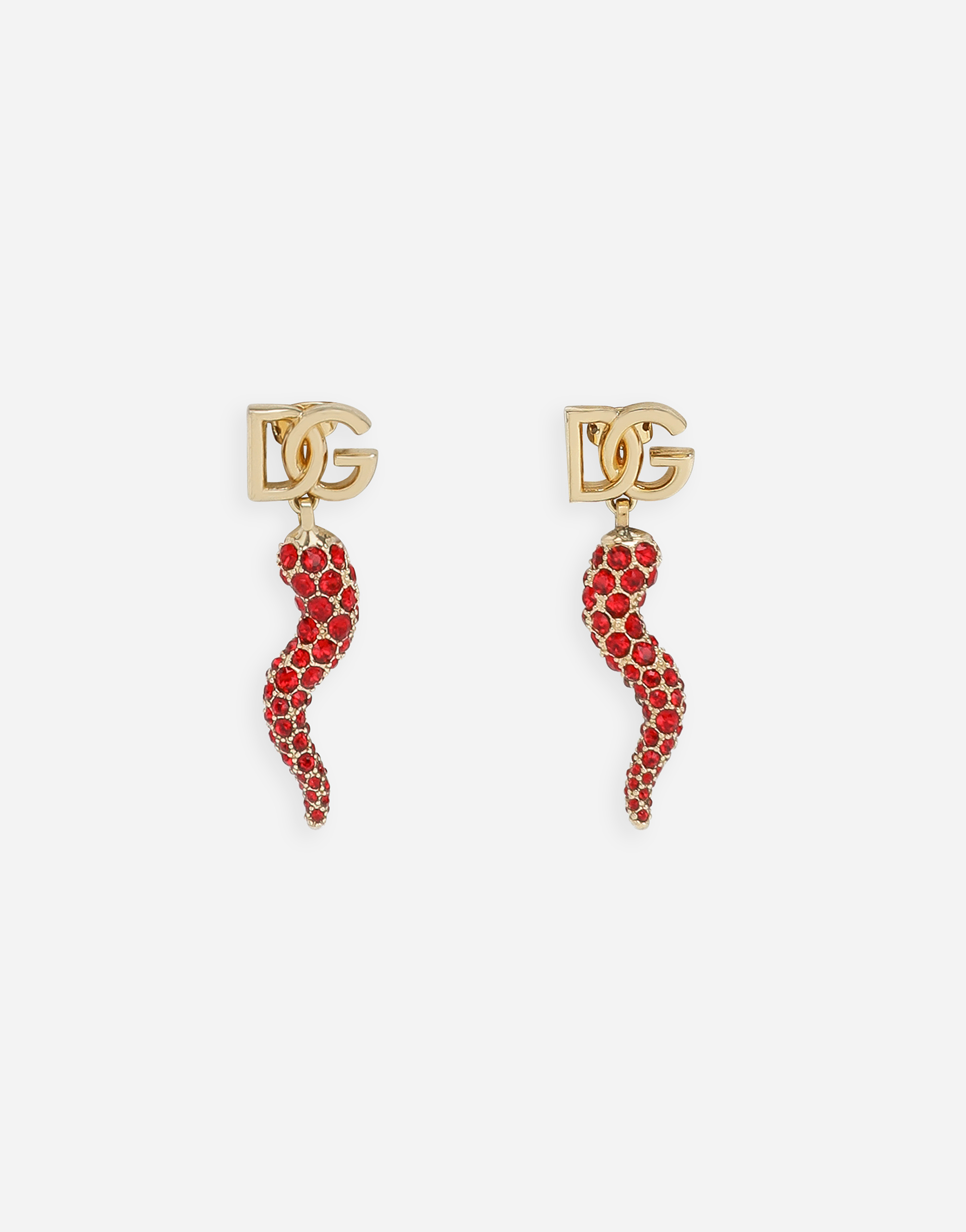 Dolce & Gabbana Earrings With Rhinestone-detailed Horn And Dg Logo - Woman Bijoux Gold Metal Onesize