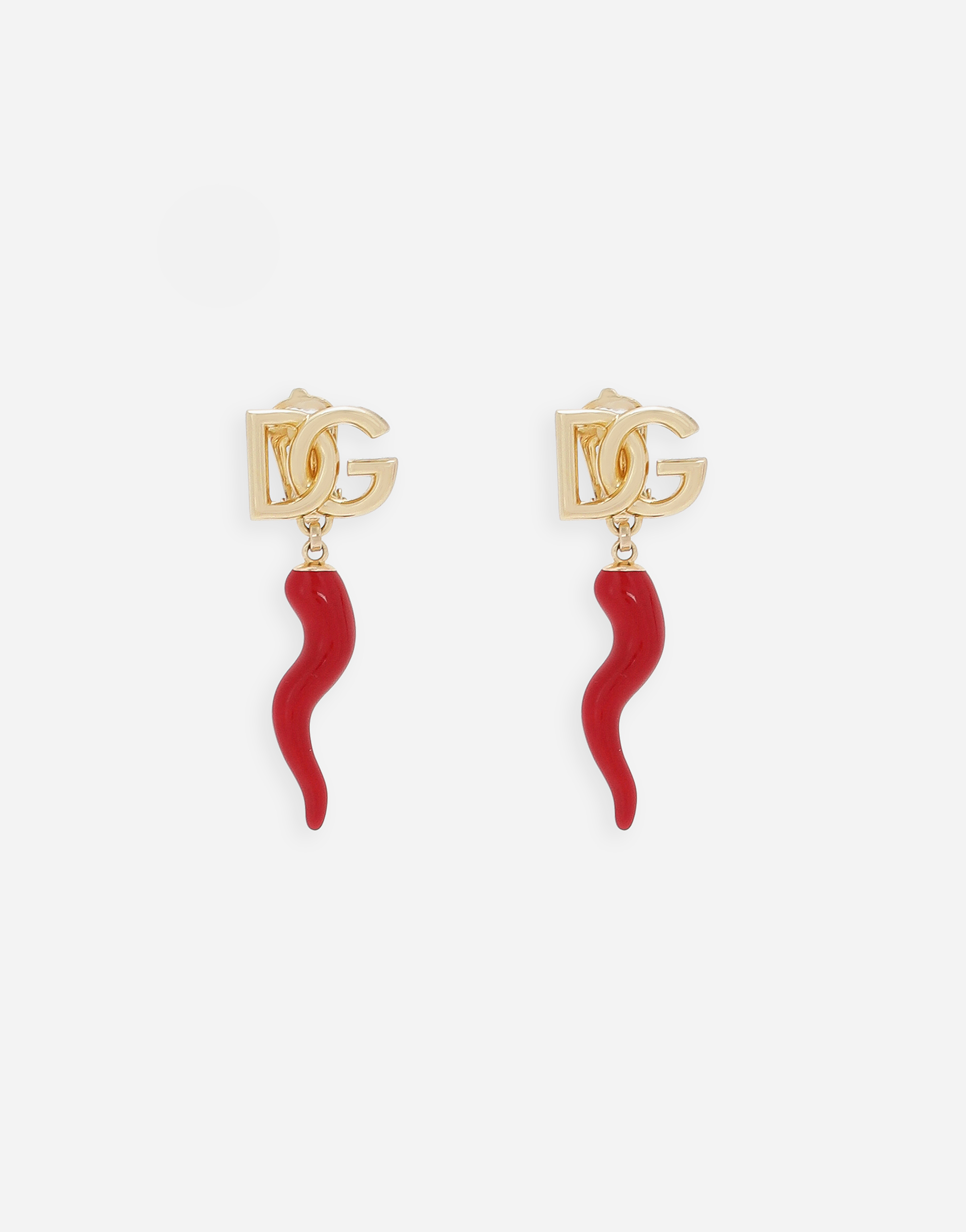 Dolce & Gabbana Earrings With Dg Logo And Horn In Gold