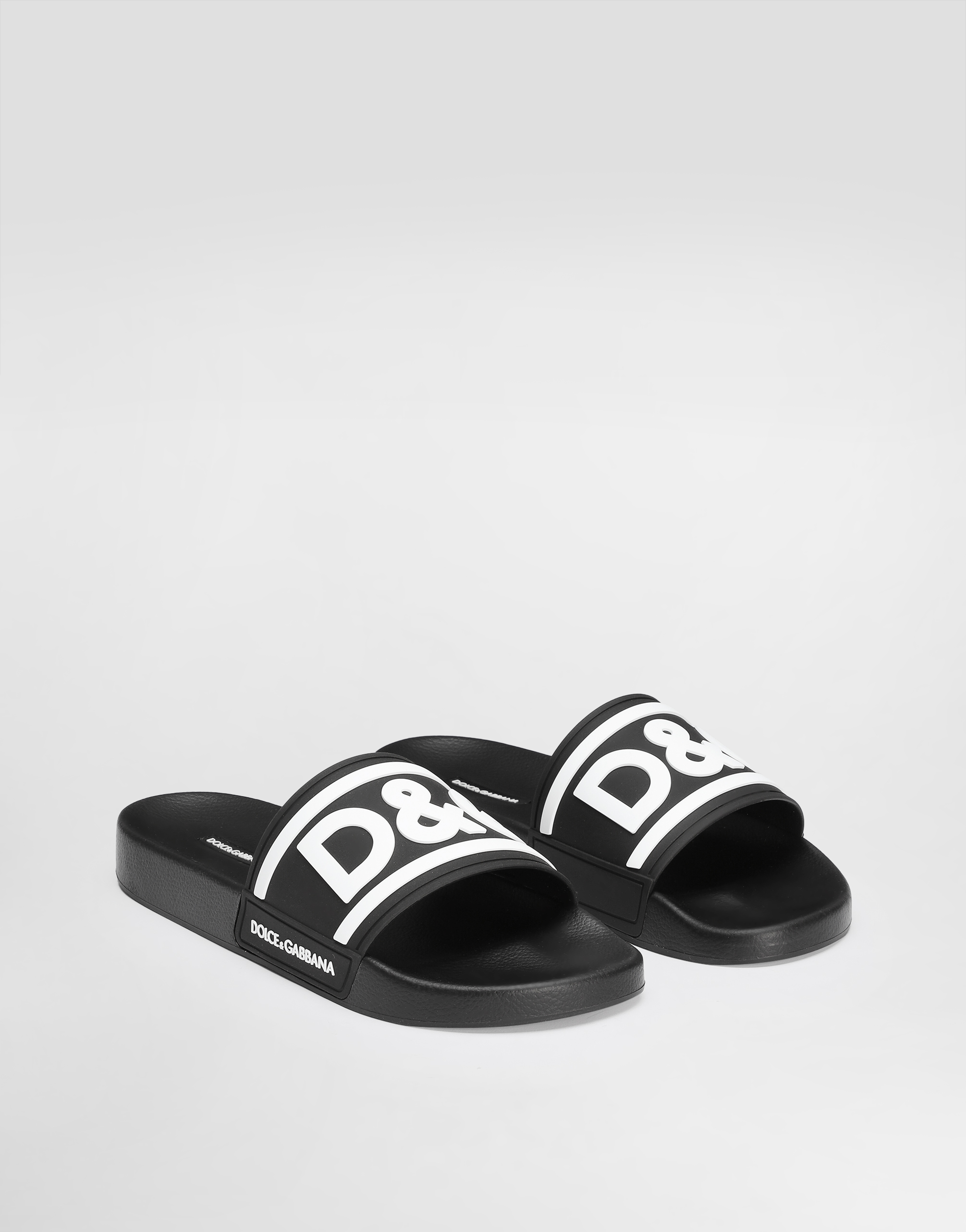 Dolce & Gabbana Rubber Beachwear Sliders With Dg Logo In Multicolor
