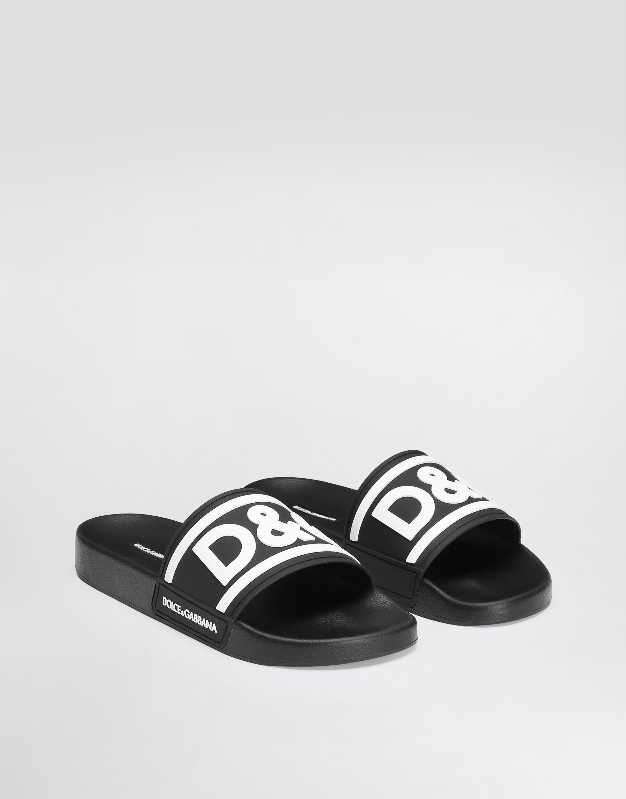 Dolce & Gabbana Rubber Beachwear Sliders With Dg Logo In Multicolor
