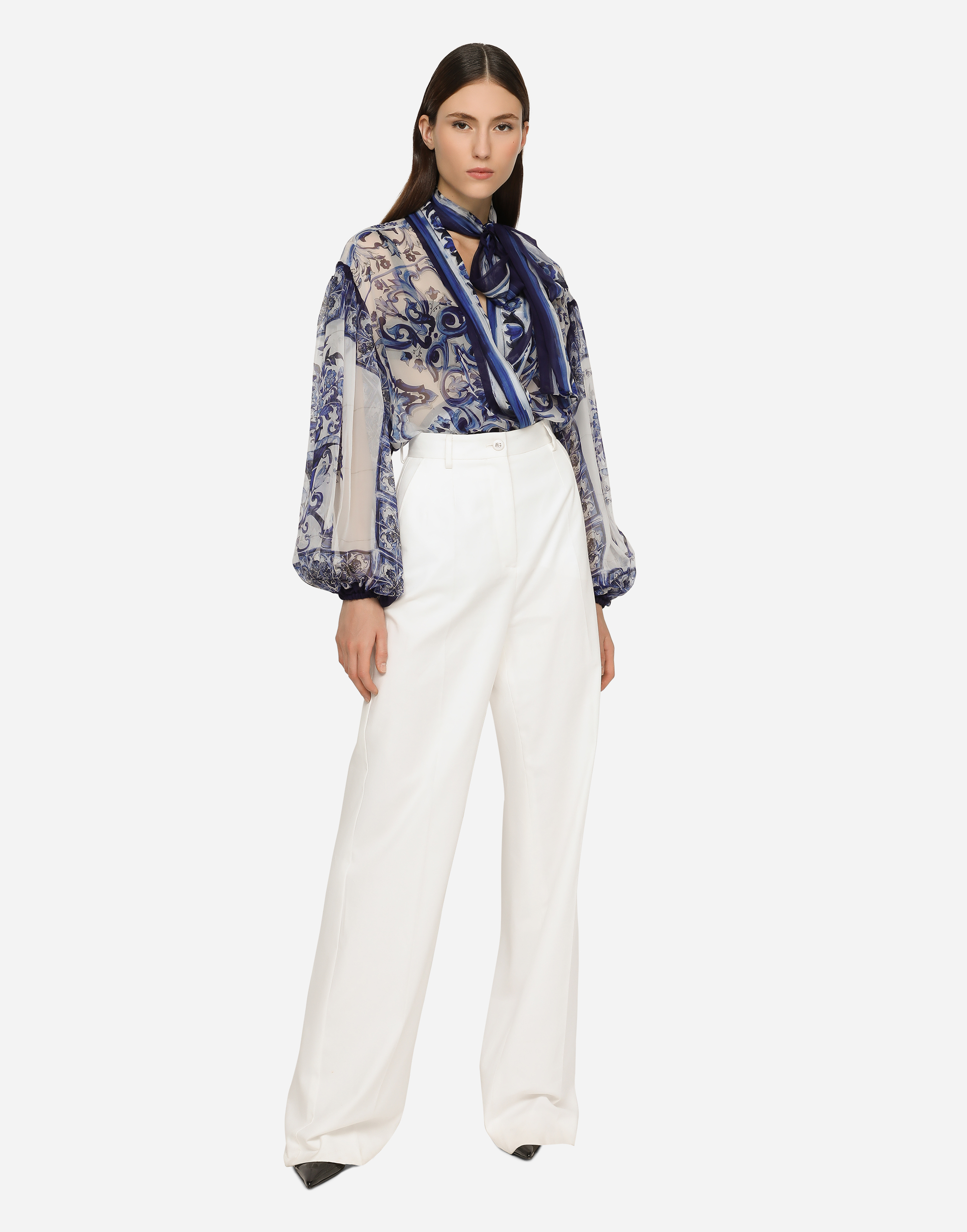 Majolica print chiffon shirt