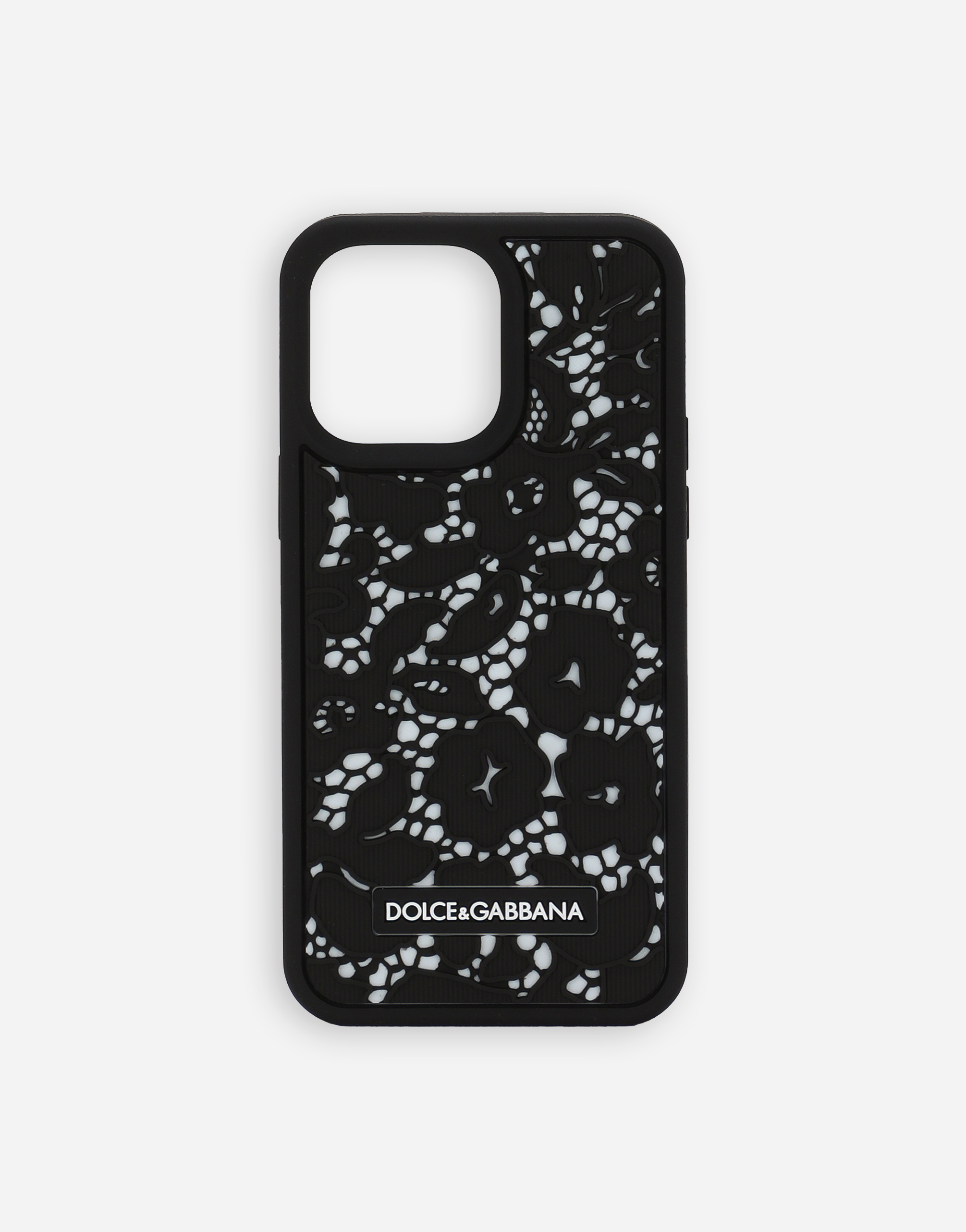 Dolce & Gabbana Lace Rubber Iphone 14 Pro Max Cover In Black_white