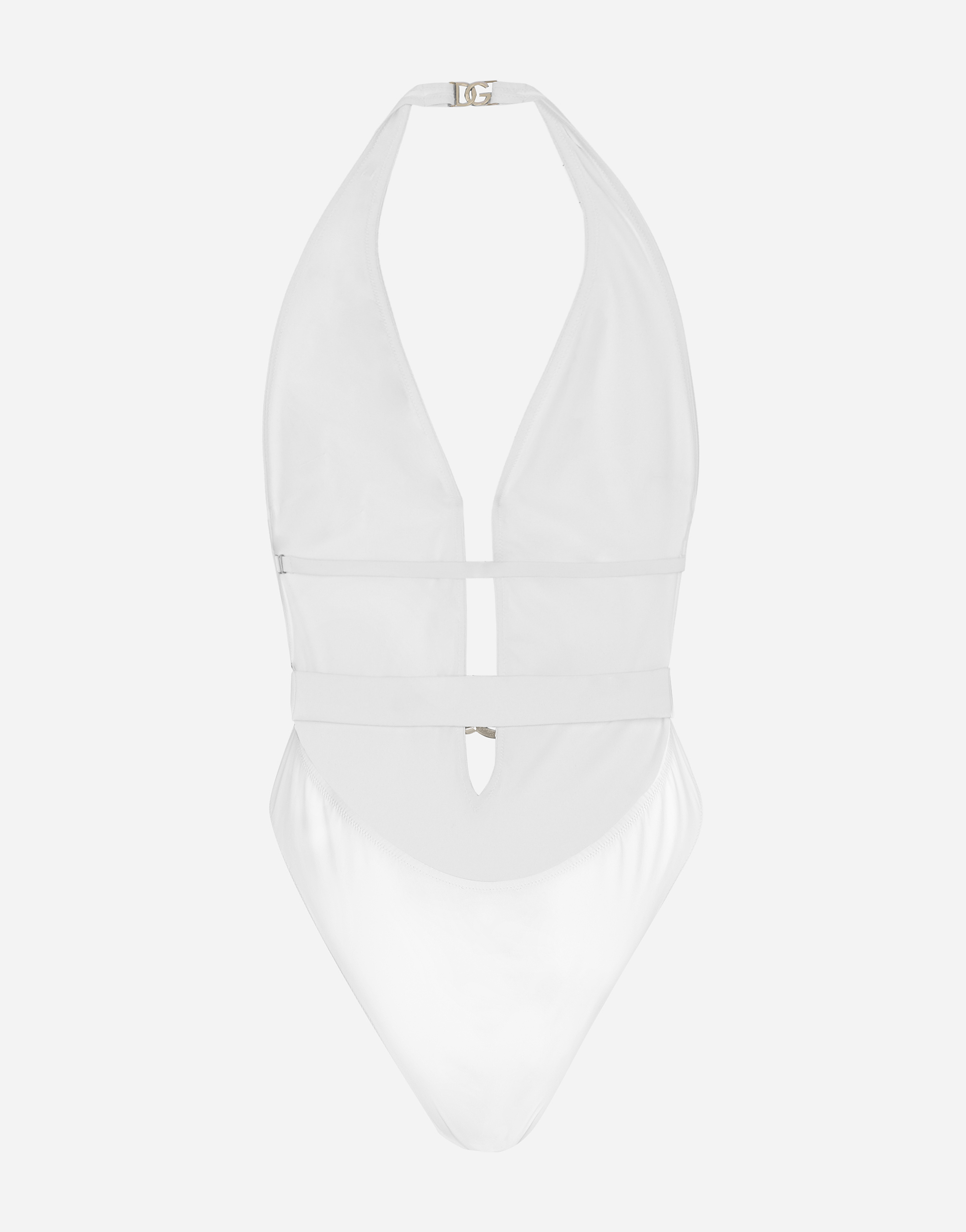 Shop Dolce & Gabbana ワンピーススイムスーツ プランジネック ベルト In White