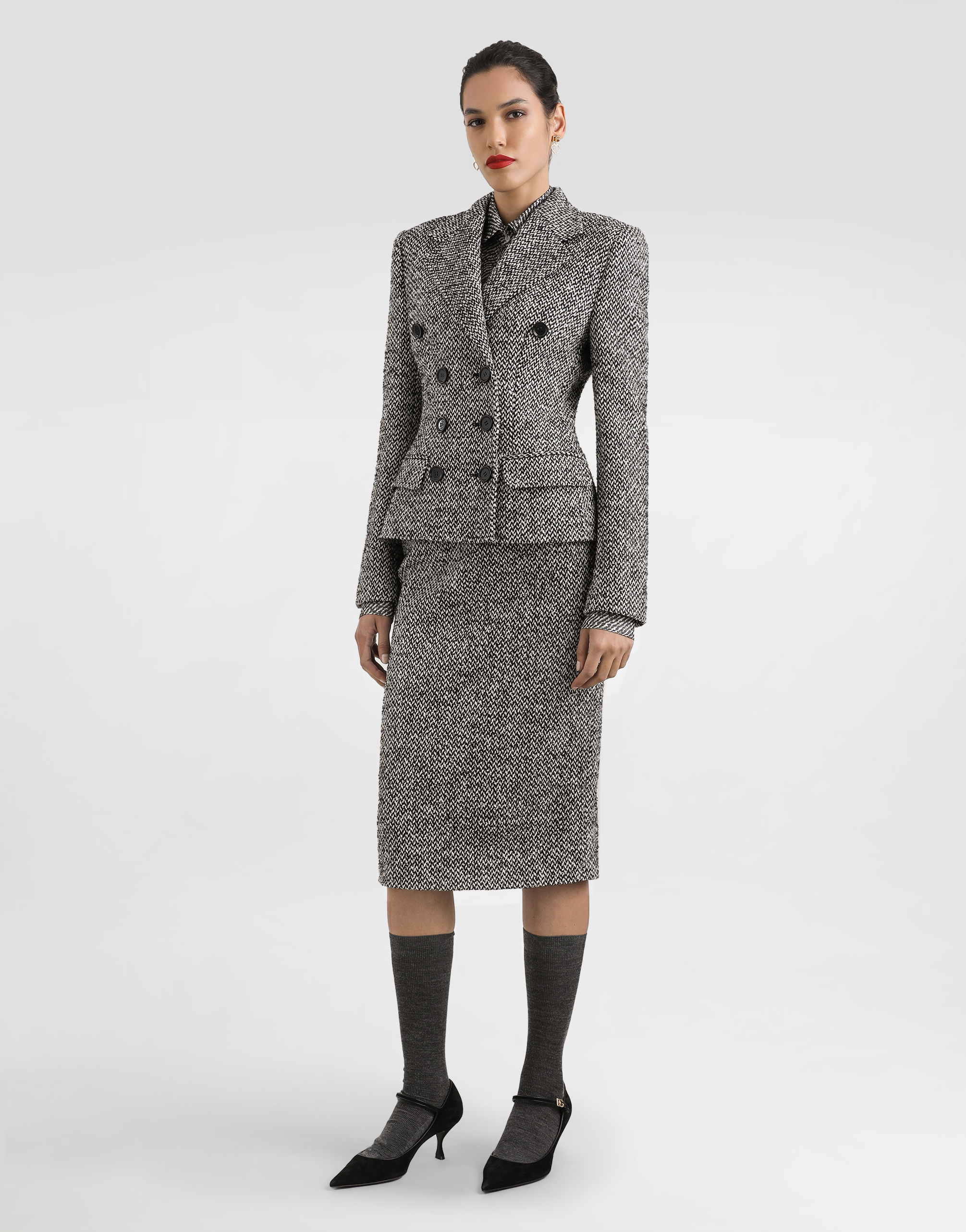 Dotted wool blend sheath skirt