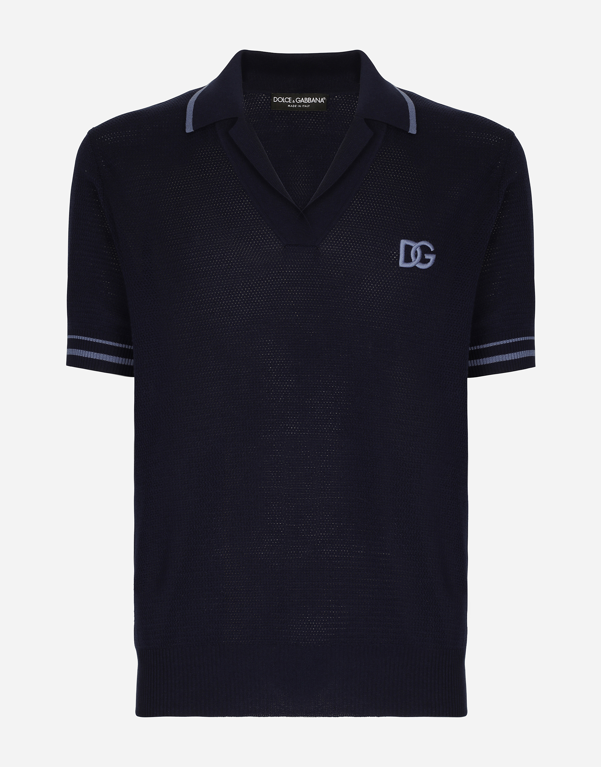 DOLCE & GABBANA MESH-STITCH COTTON POLO-SHIRT WITH DG EMBROIDERY