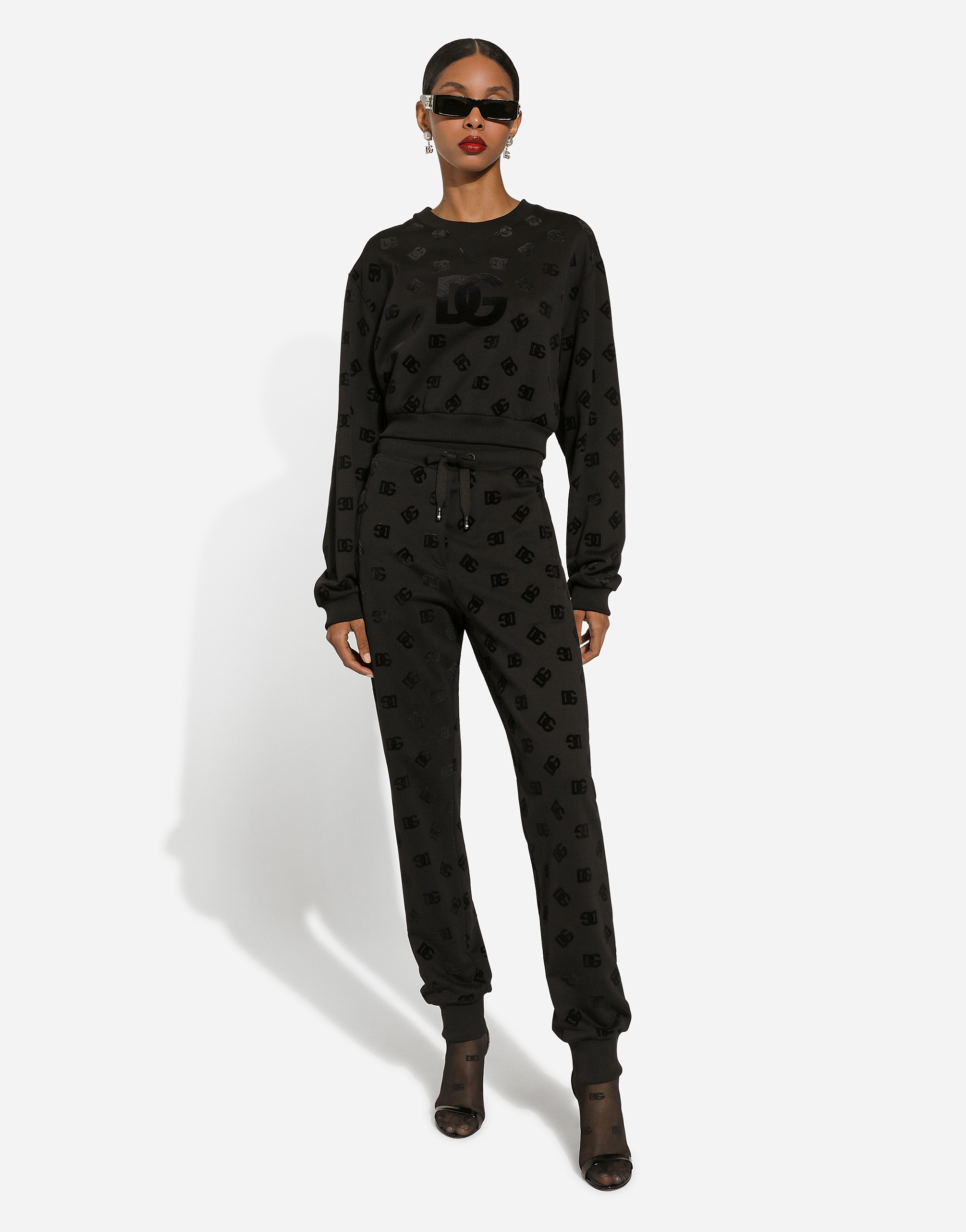  Dolce & Gabbana Dolce & Gabbana Jersey Sweatshirt With Flocked Dg Logo Print - Woman T-shirts And Sweatshirts Multi-colored 42 