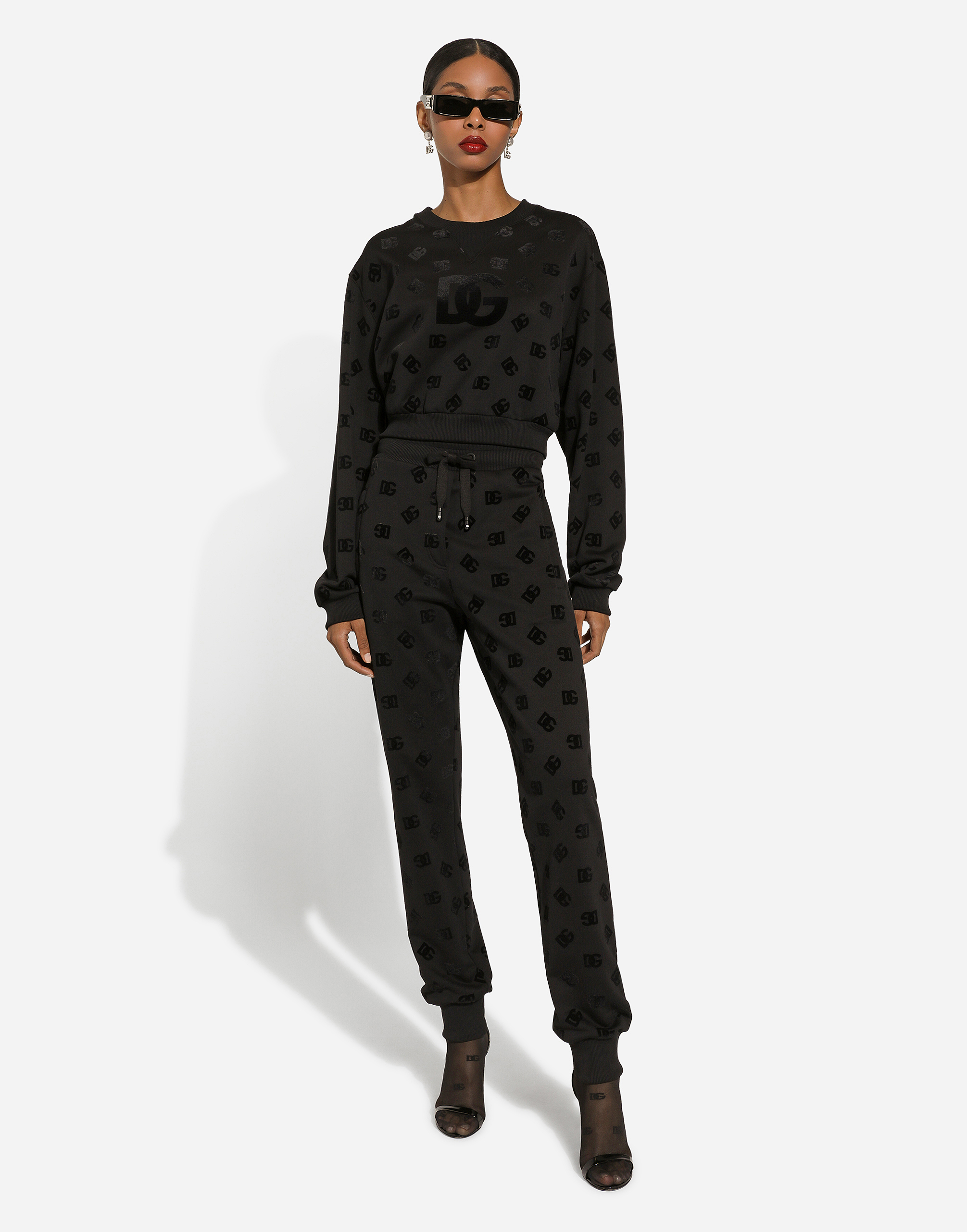 Shop Dolce & Gabbana Jersey Sweatshirt With Flocked Dg Logo Print In Black