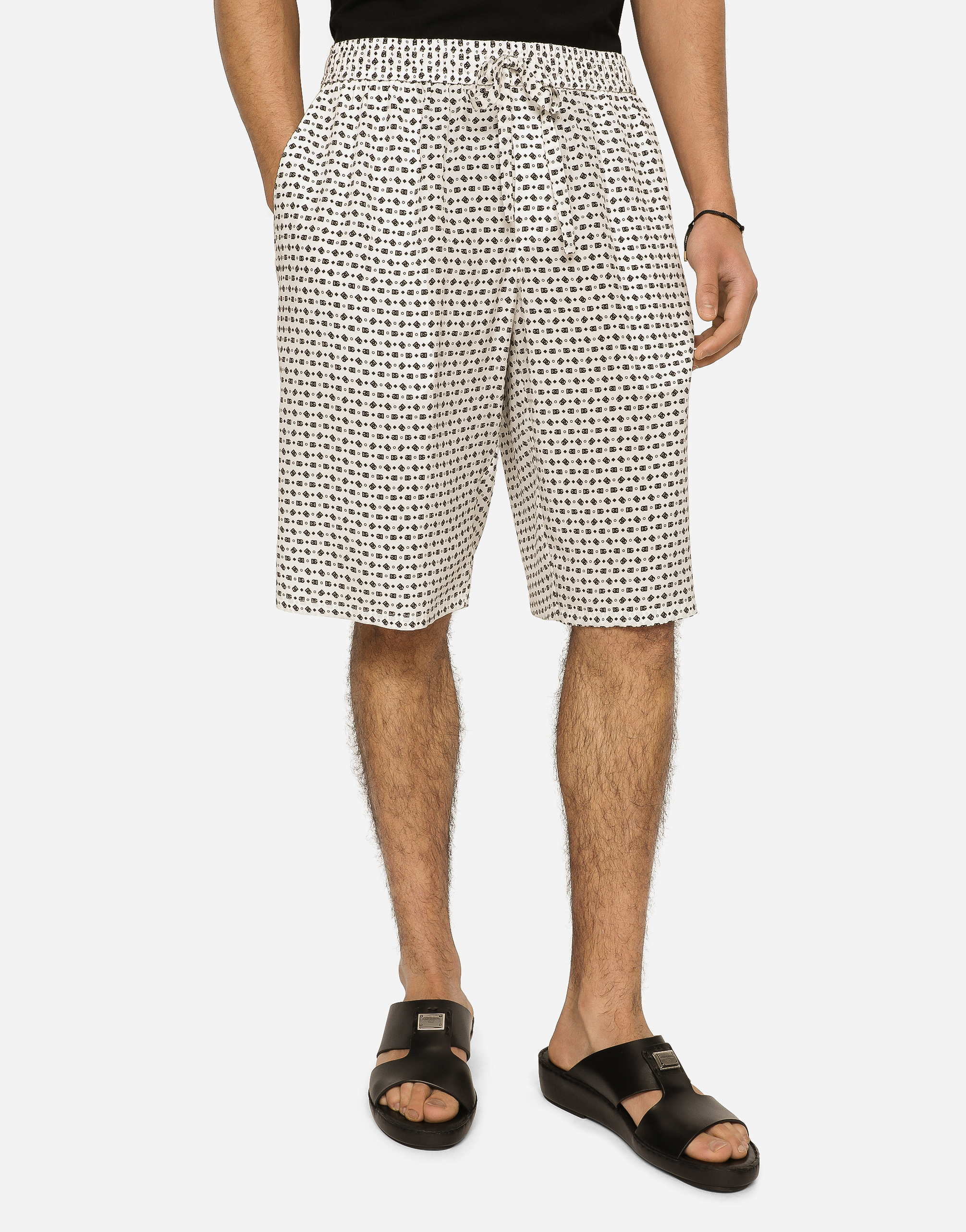 DOLCE & GABBANA CREPE DE CHINE JOGGING SHORTS WITH DG LOGO PRINT