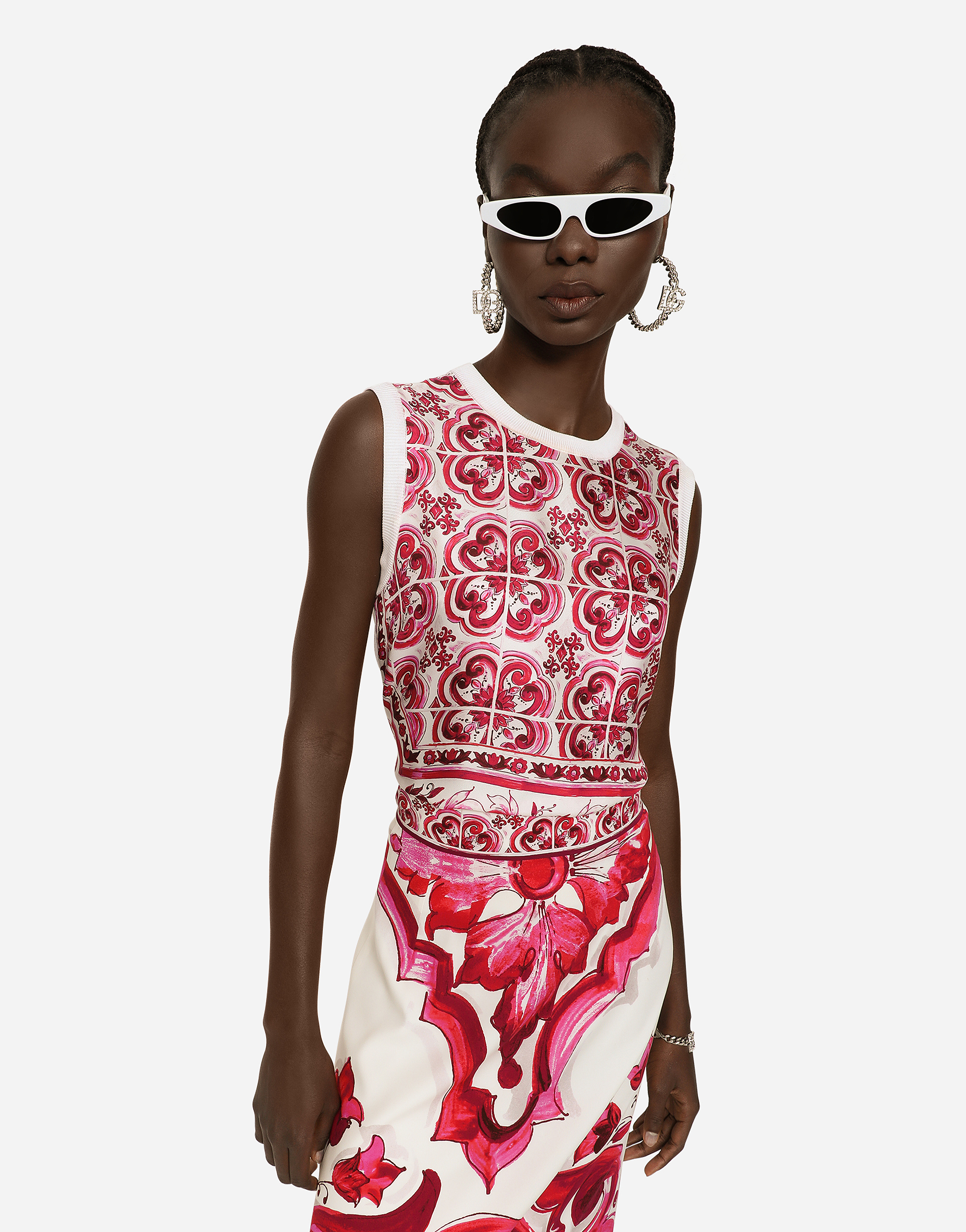 DOLCE & GABBANA MAJOLICA-PRINT SILK AND TWILL SWEATER