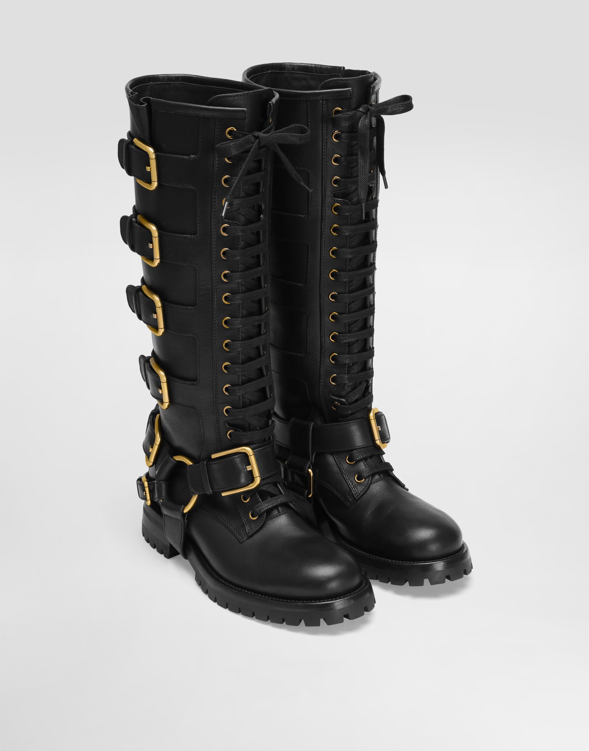 Dolce & Gabbana Smooth Leather Biker Boots In Black