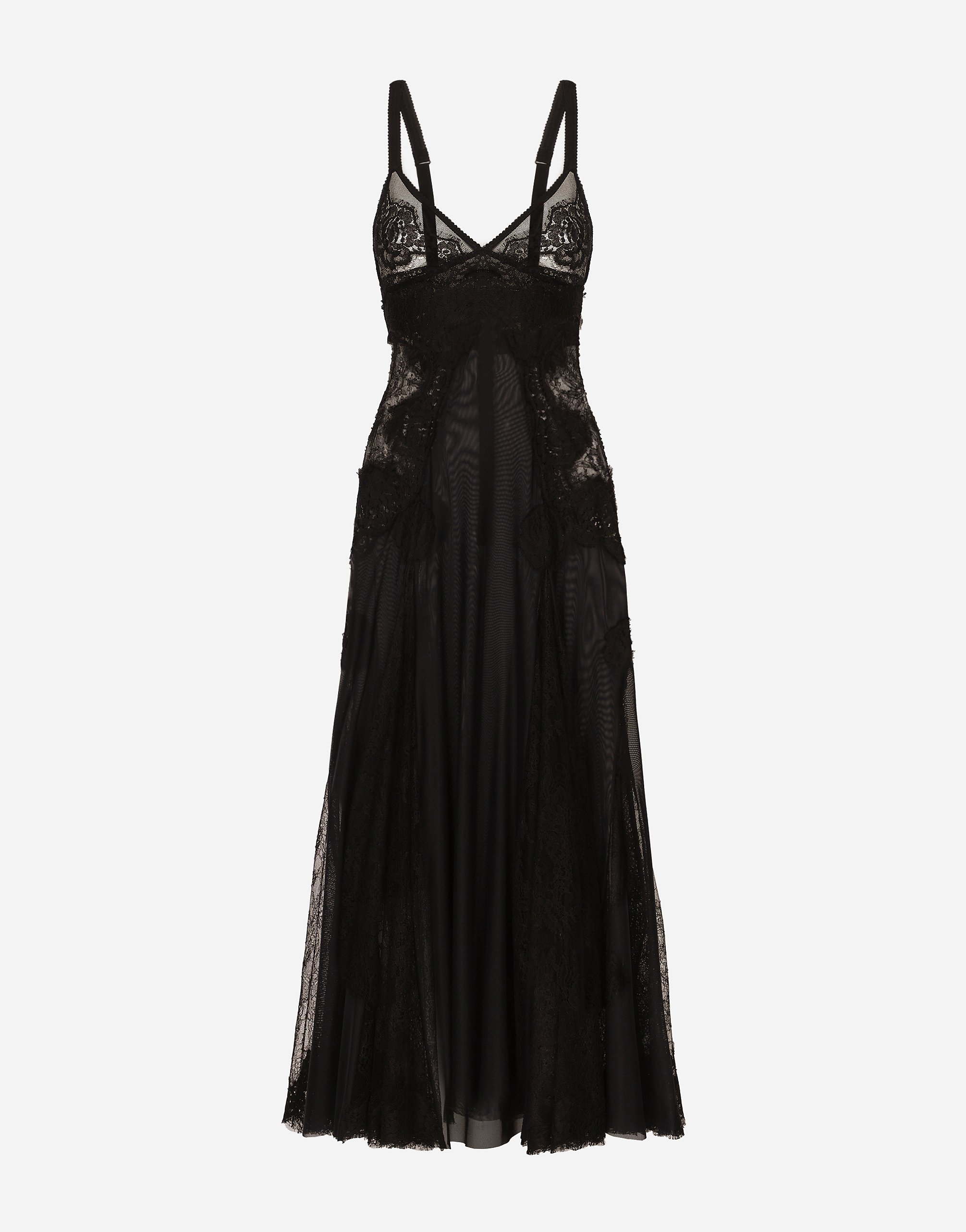 Dolce & Gabbana Tulle Midi Slip Dress With Lace Inserts - Woman Dresses Black Tulle