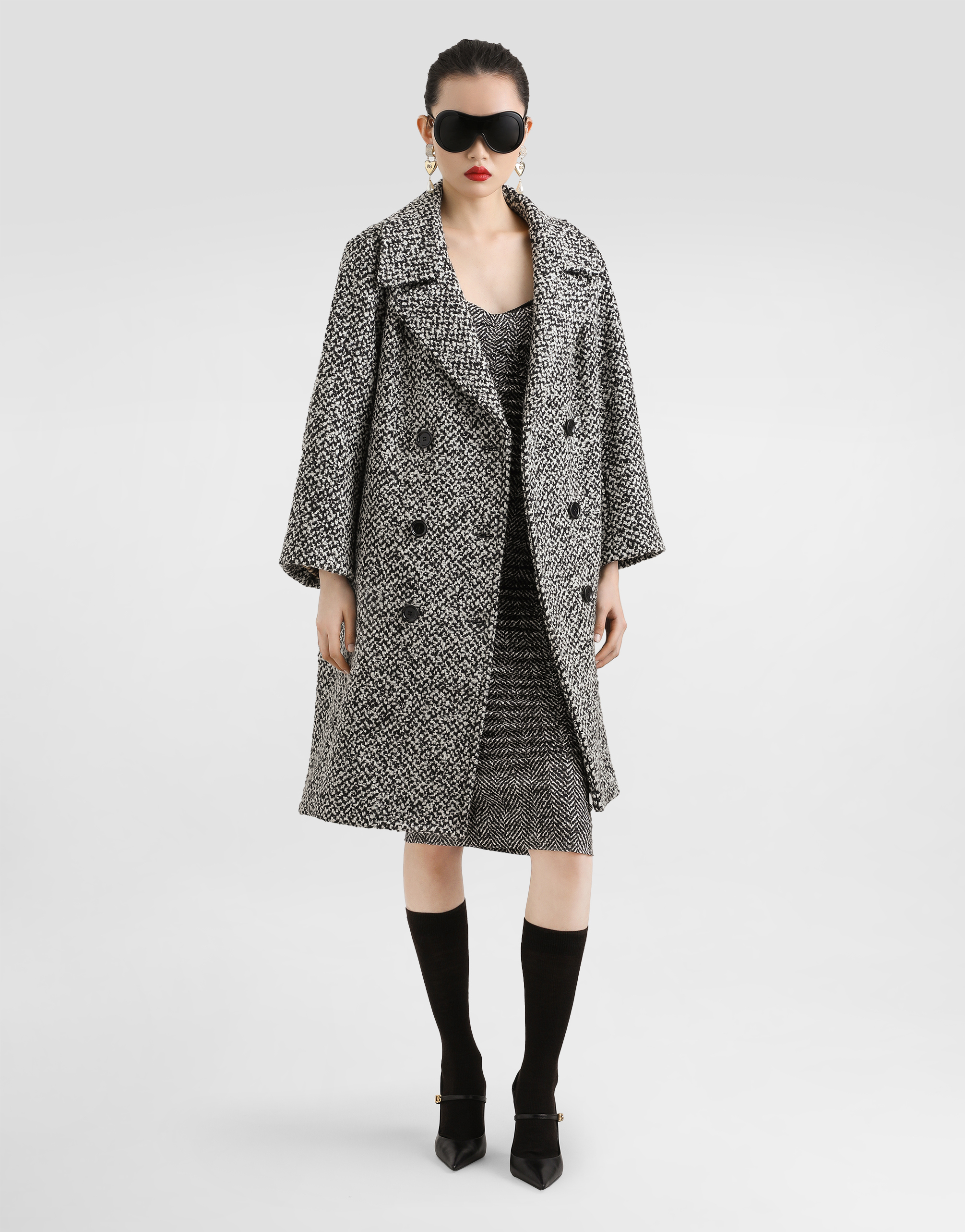 Dolce & Gabbana Habotai Silk Dress With Chevron Print In Gray