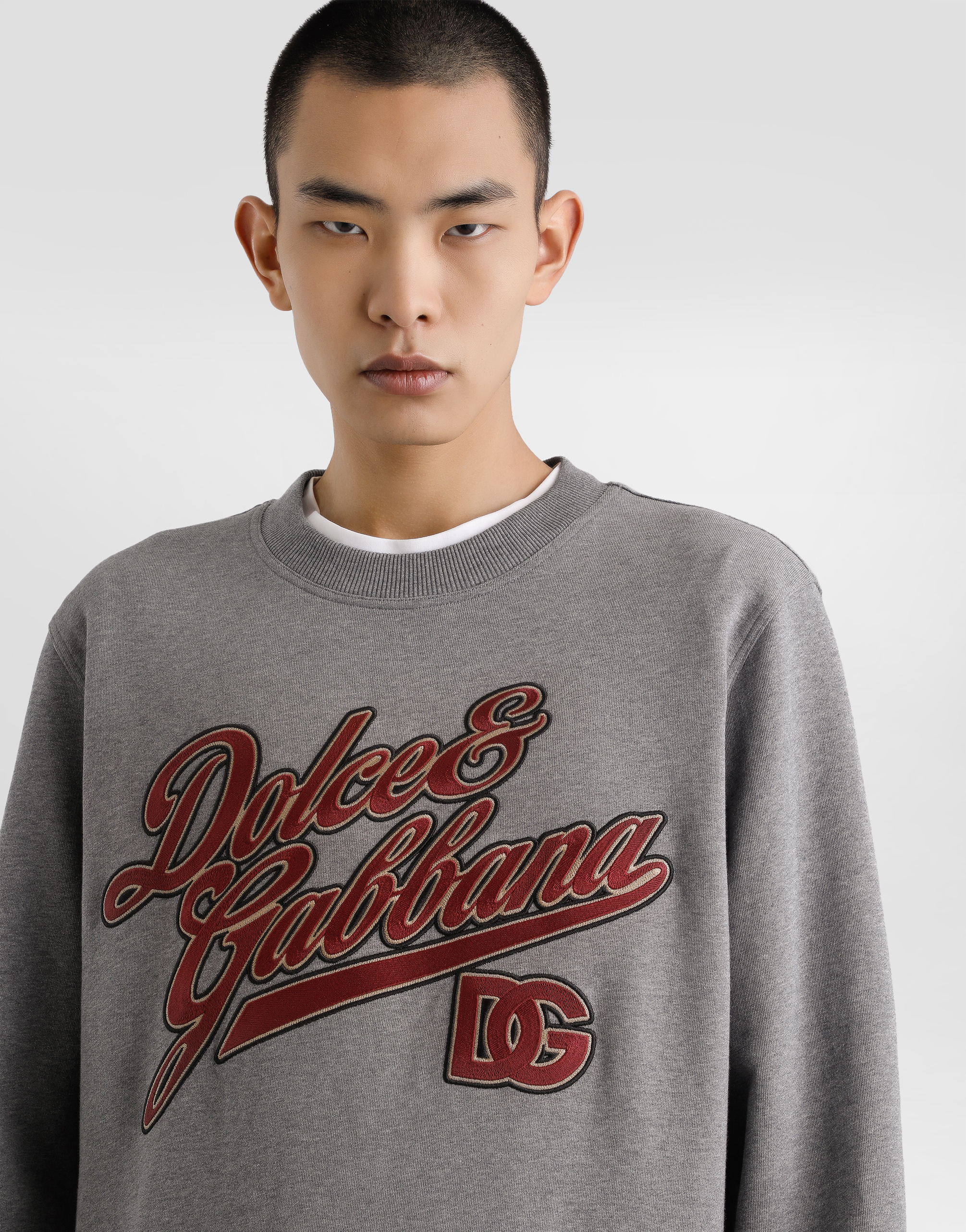 Dolce & Gabbana Men Long Sleeve Crew-neck Sweatshirt In Gray