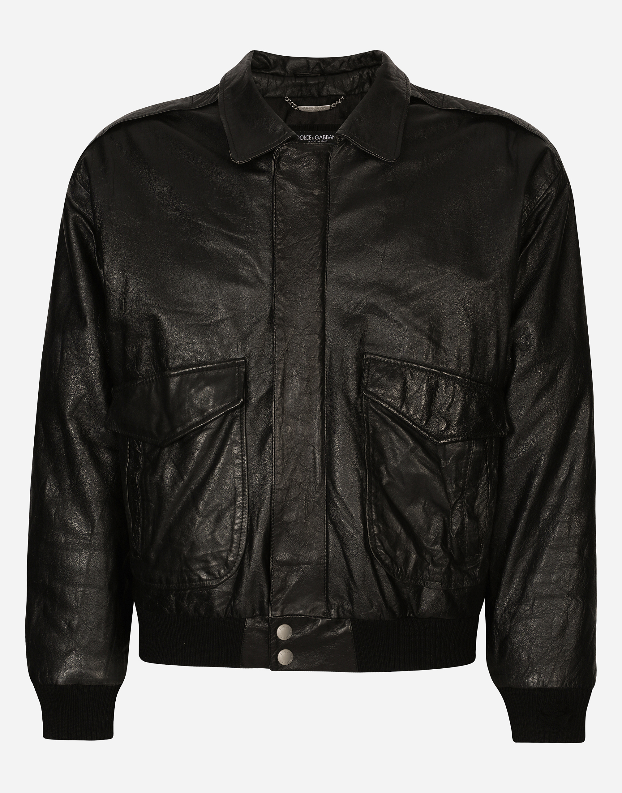 Dolce & Gabbana Vintage Leather Jacket With Branded Tag In Combined Colour