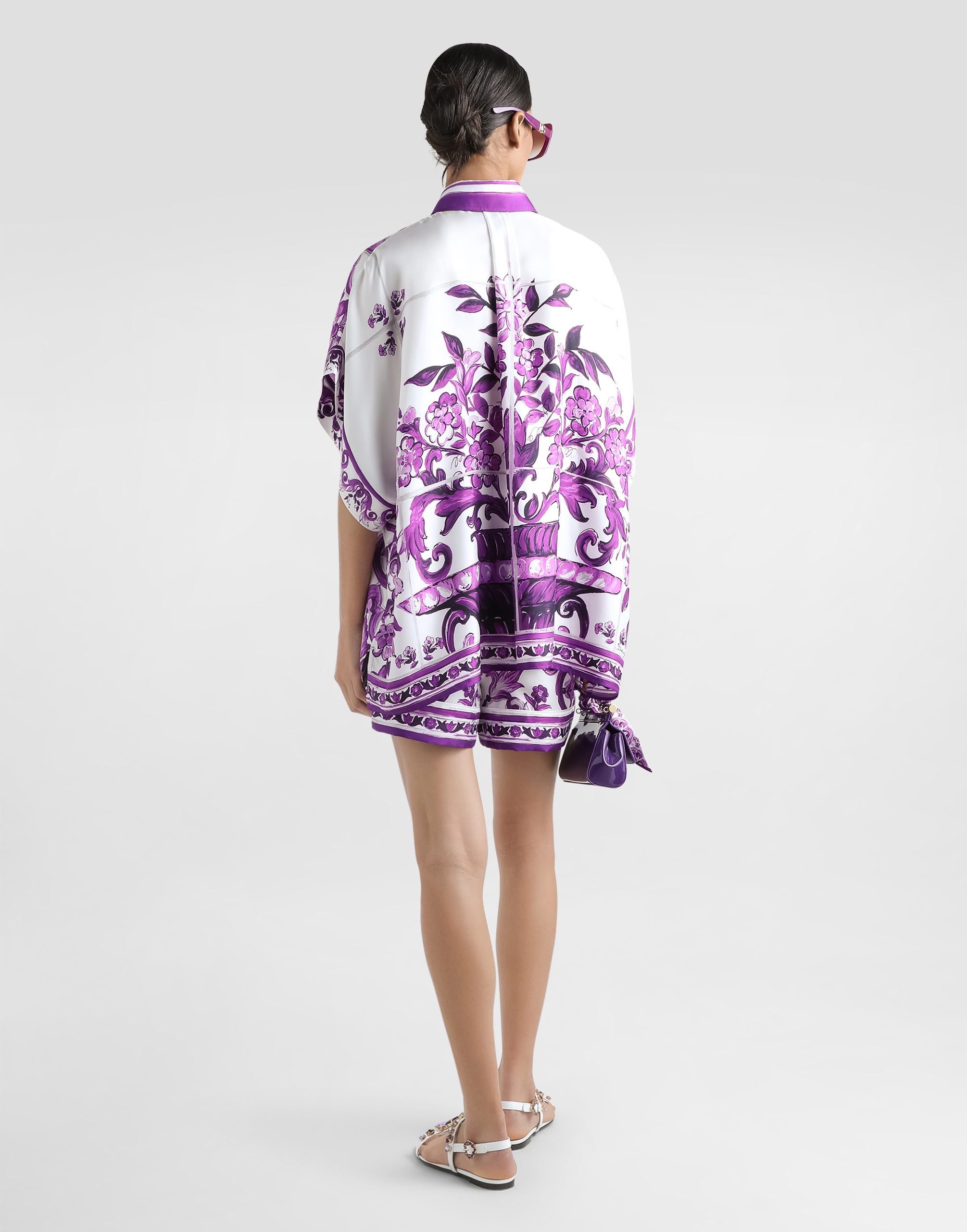 Dolce & Gabbana Silk Shirt With Bold Floral Print In Purple