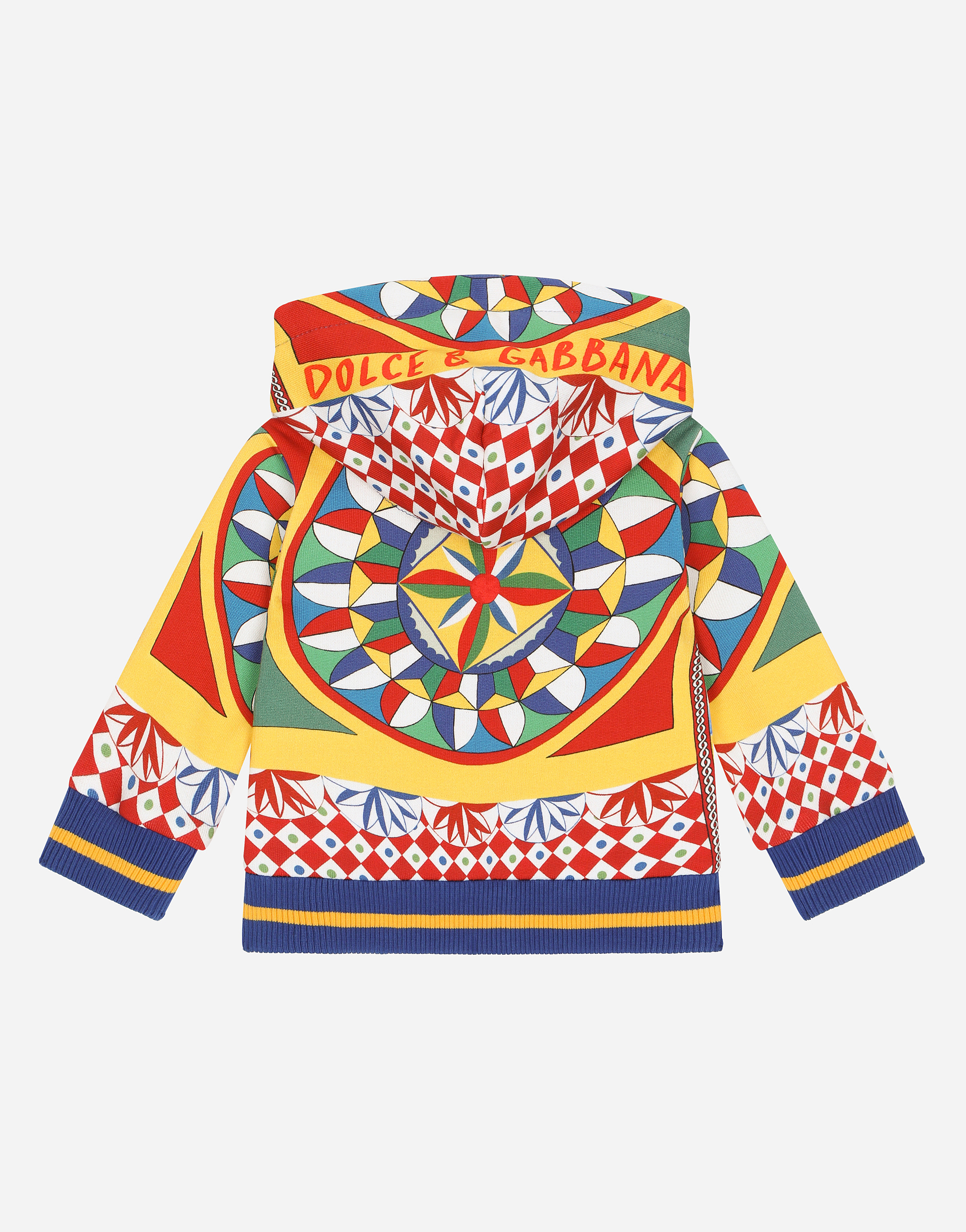 DOLCE & GABBANA ZIP-UP JERSEY HOODIE WITH CARRETTO PRINT