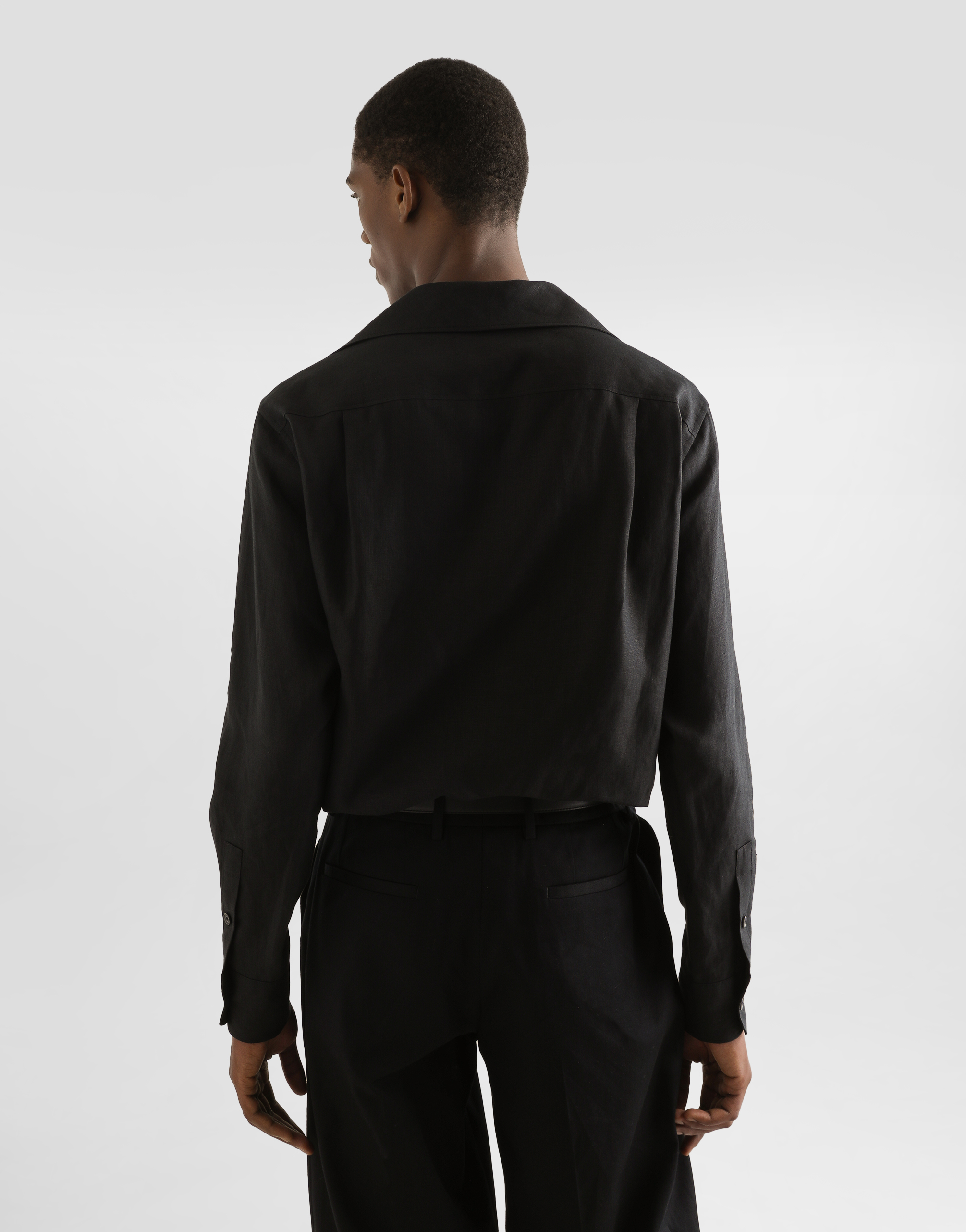 Dolce & Gabbana Three-button Linen Shirt In Black