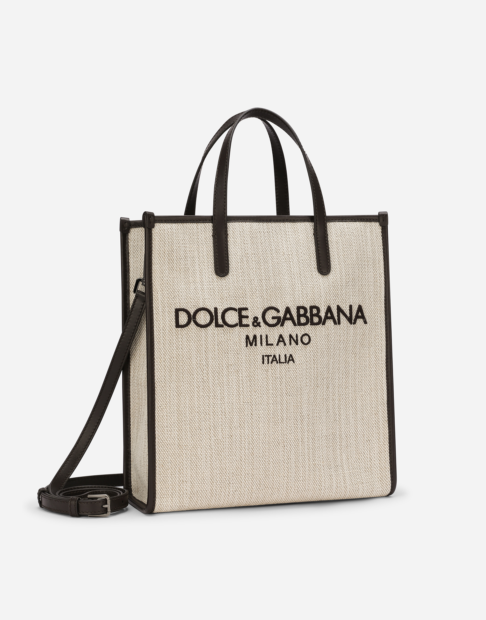 Shop Dolce & Gabbana Small Structured Canvas Shopper In Beige
