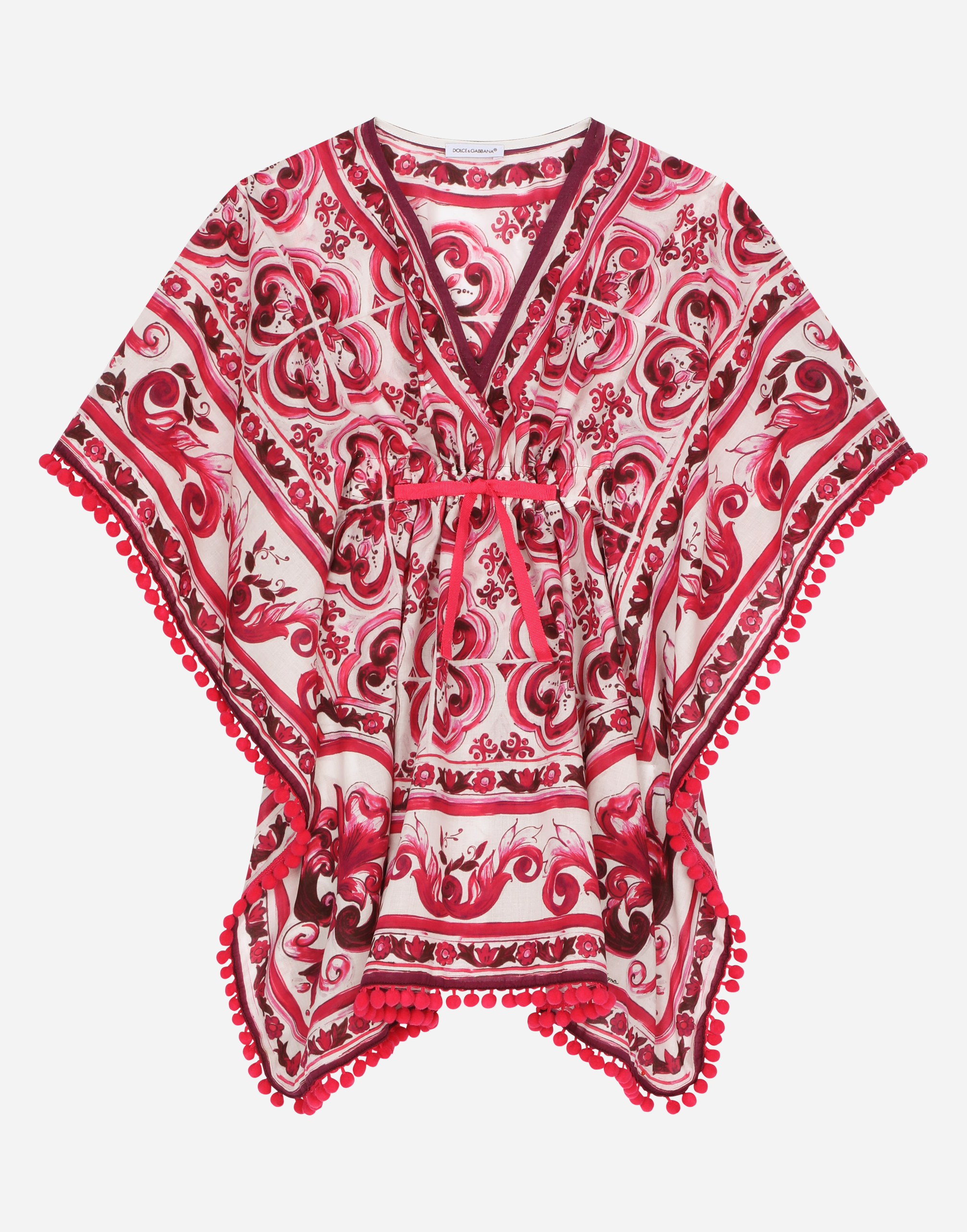 DOLCE & GABBANA MAJOLICA-PRINT BATISTE CAFTAN WITH DRAWSTRING WAIST