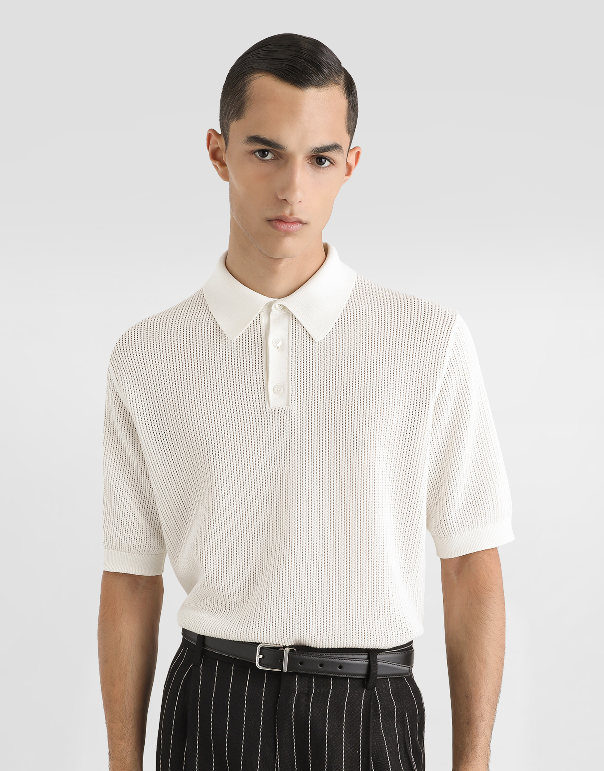 Dolce & Gabbana Short Sleeve Cotton Knit Polo In White