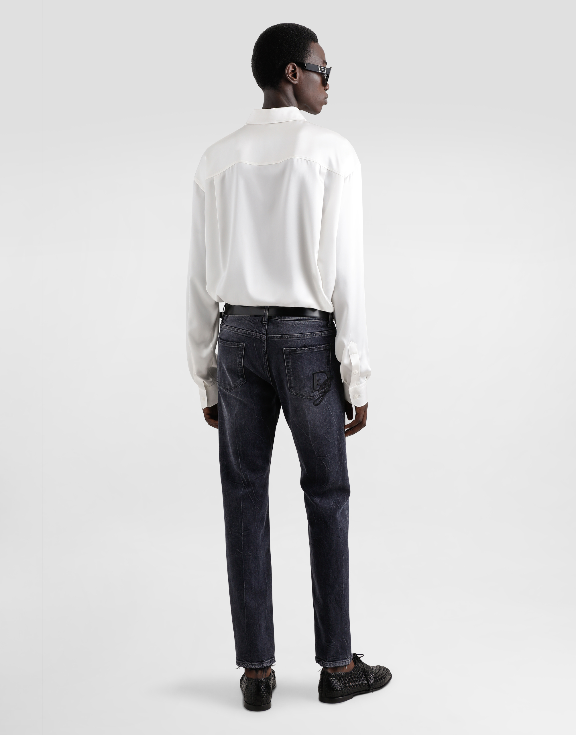 Silk shirt with logo embroidery