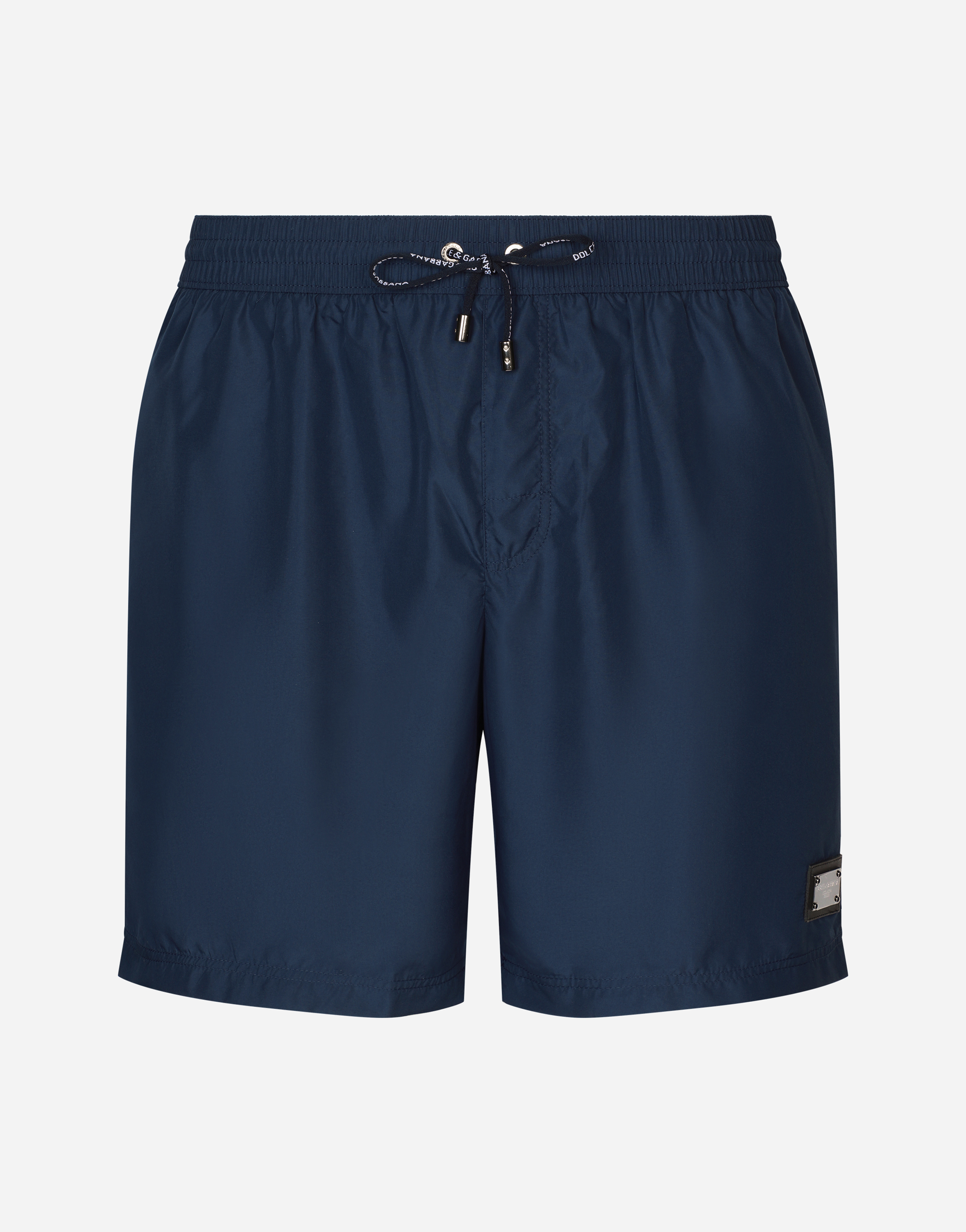 DOLCE & GABBANA LONG-LEG SWIM TRUNKS WITH BRANDED TAG