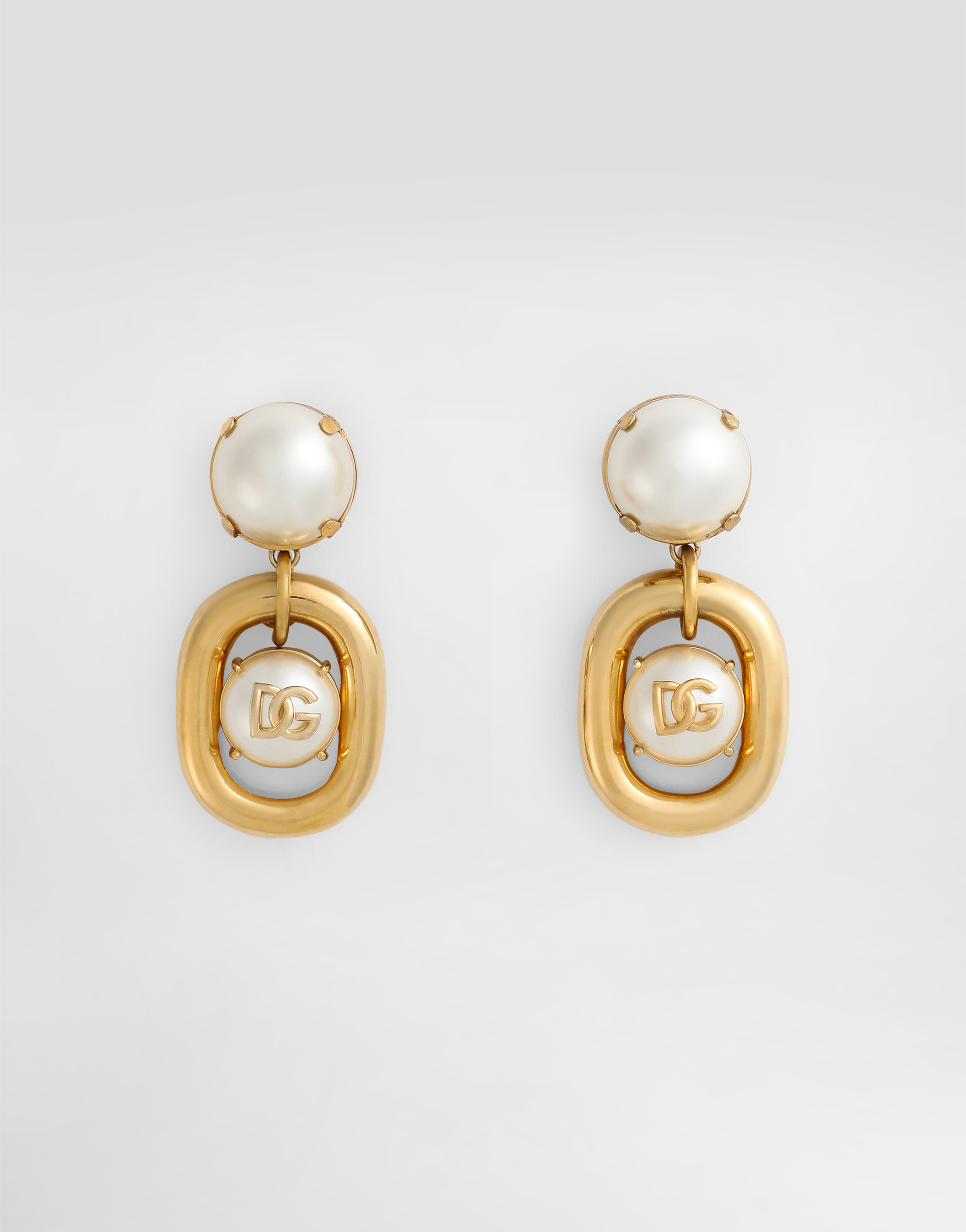 Dolce & Gabbana Cabochon Earrings With Dg Logo - Woman Bijoux Gold Metal Onesize