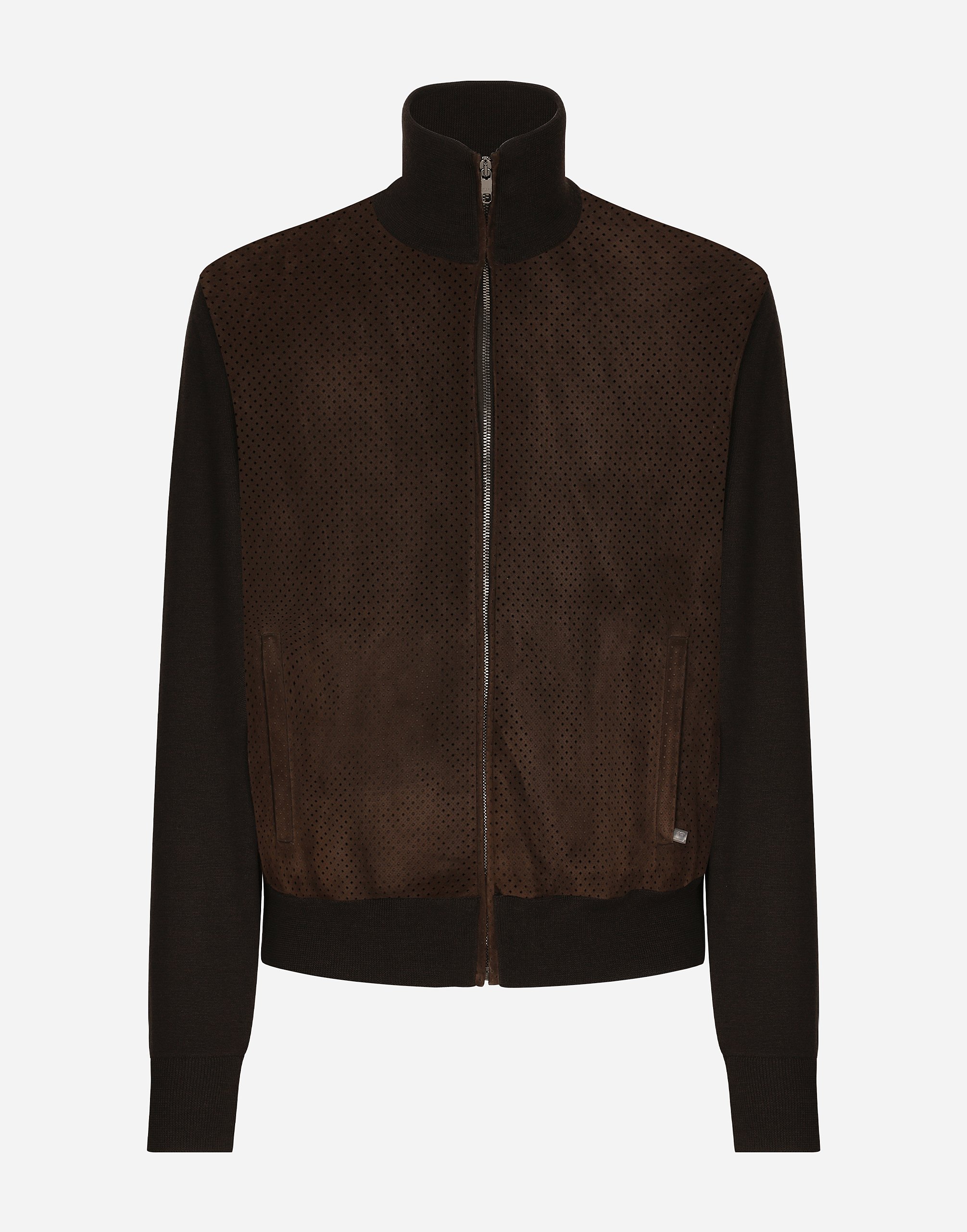 Dolce & Gabbana High-necked Leather And Wool Jacket - Man Coats And Jackets Brown
