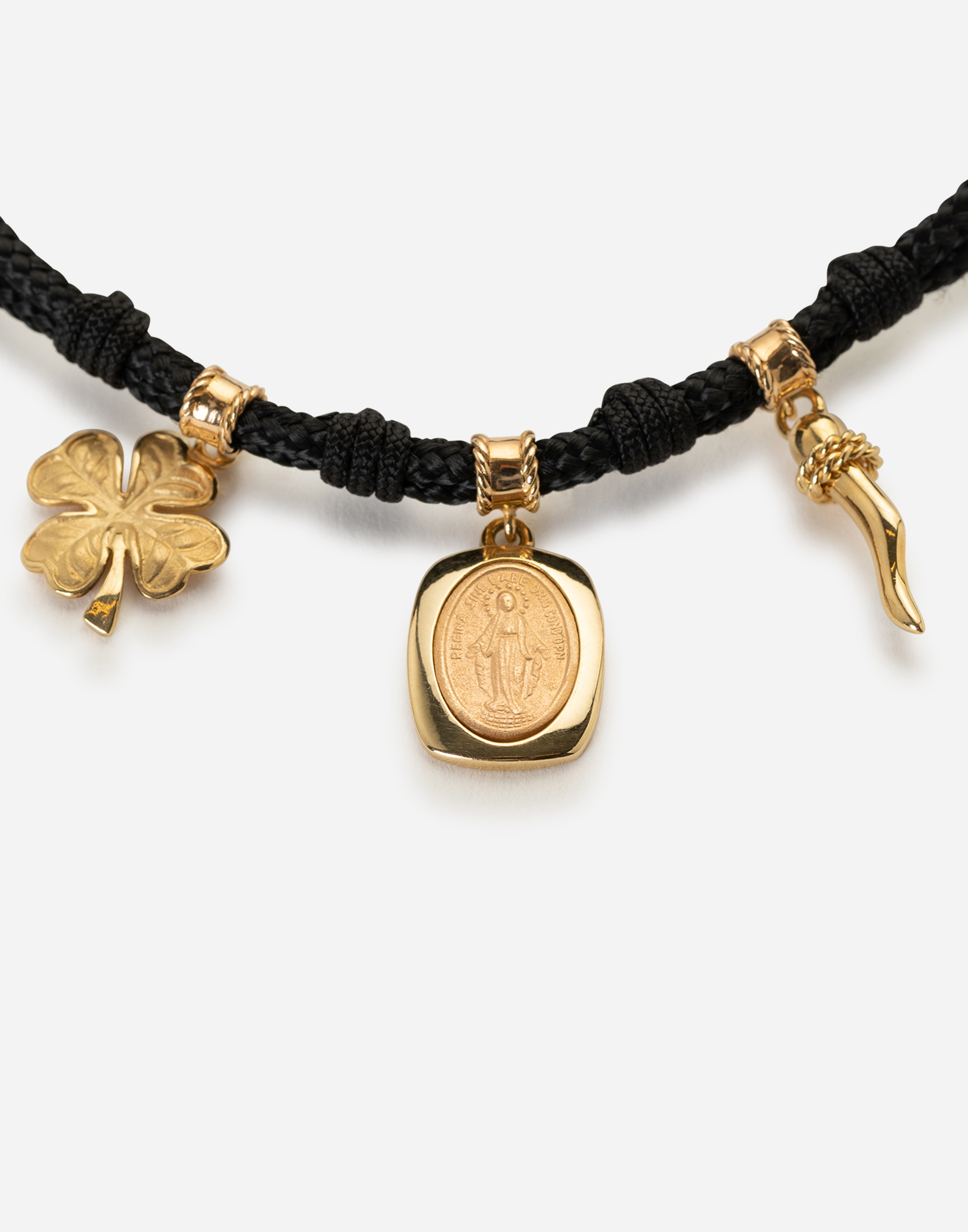 DOLCE & GABBANA FABRIC DEVOTION BRACELET WITH YELLOW AND RED GOLD PENDANT CHARM
