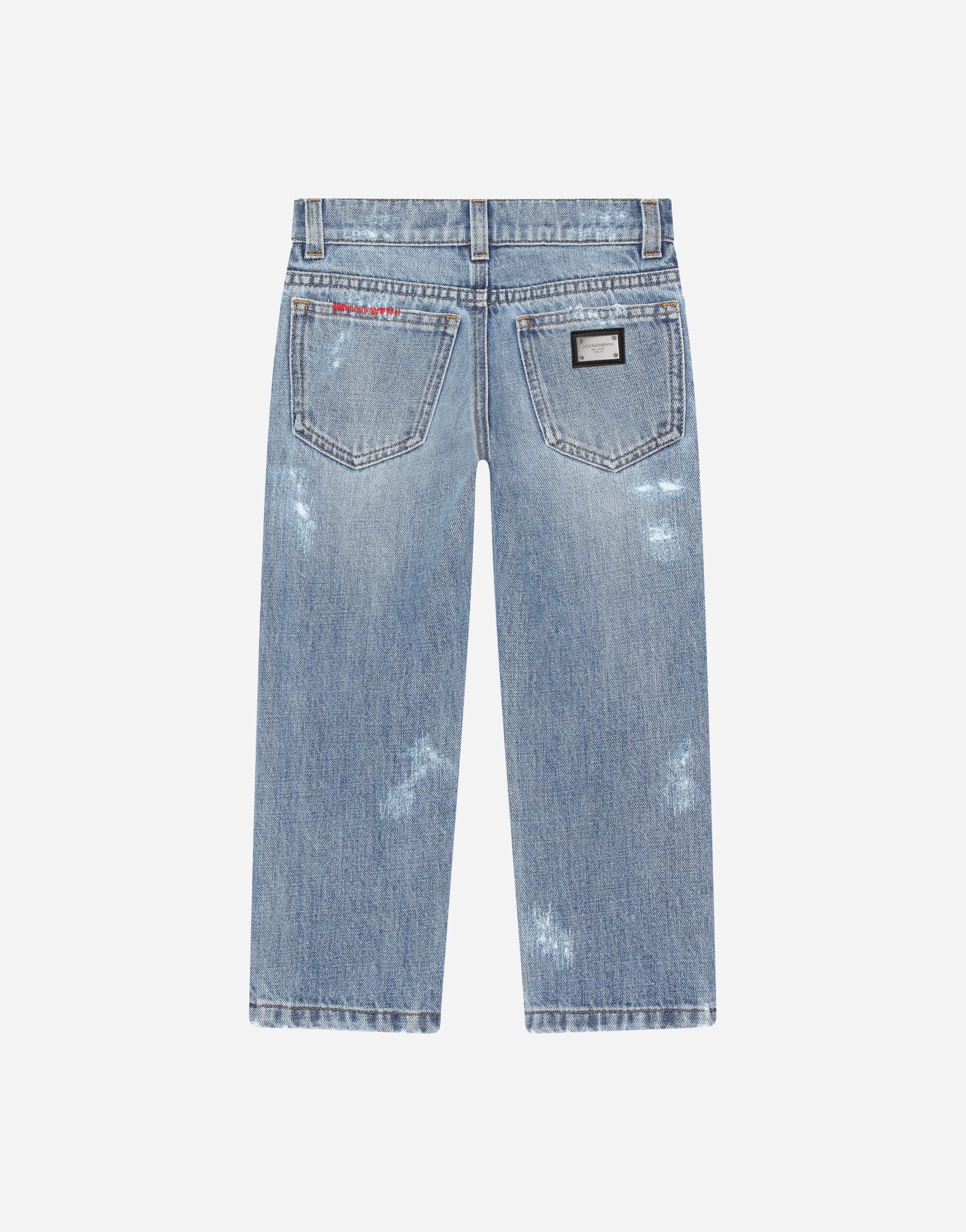 Shop Dolce & Gabbana Washed Denim Jeans With Abrasions In Multicolor