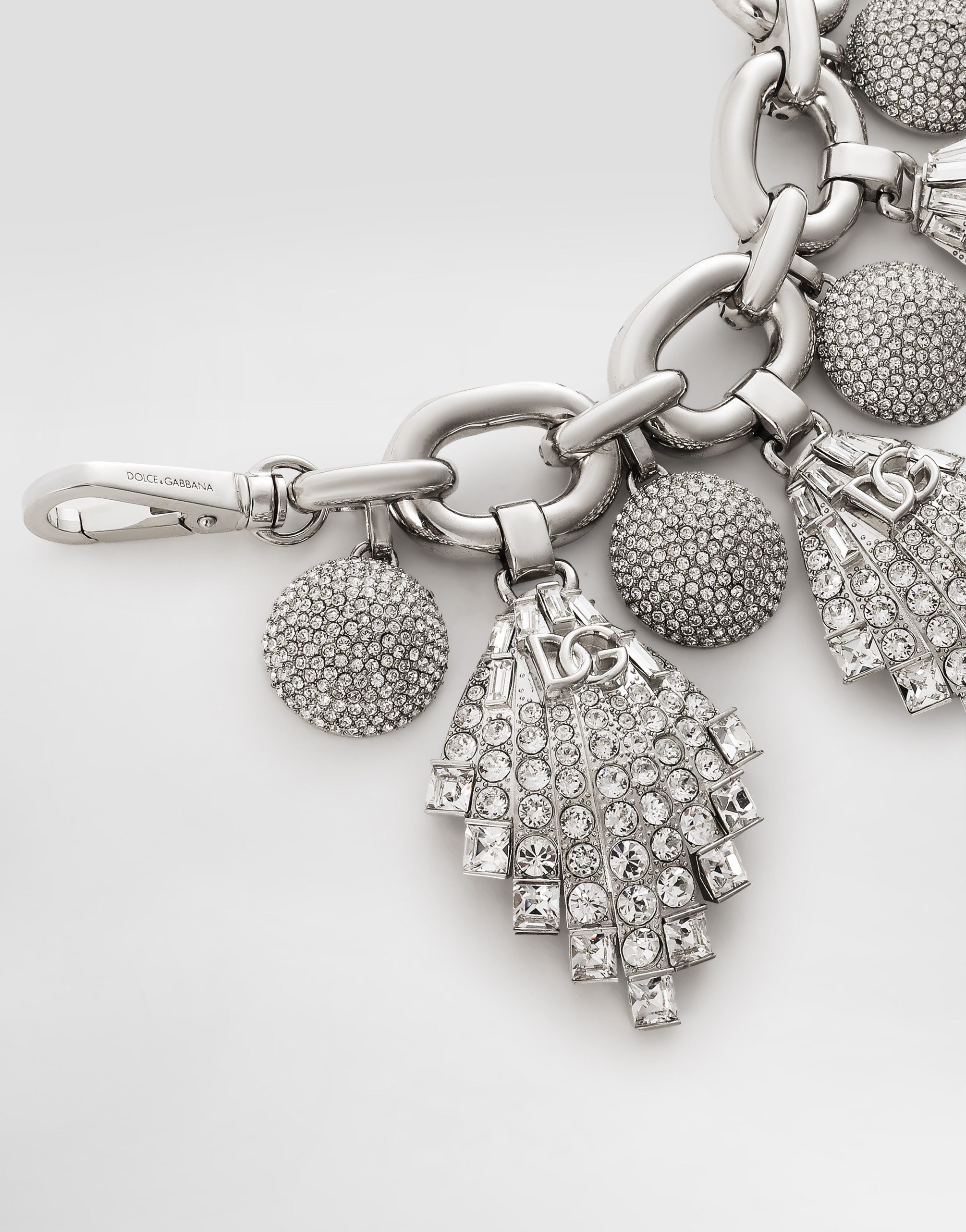 Maxi-necklace with chain, rhinestones accents and DG logo