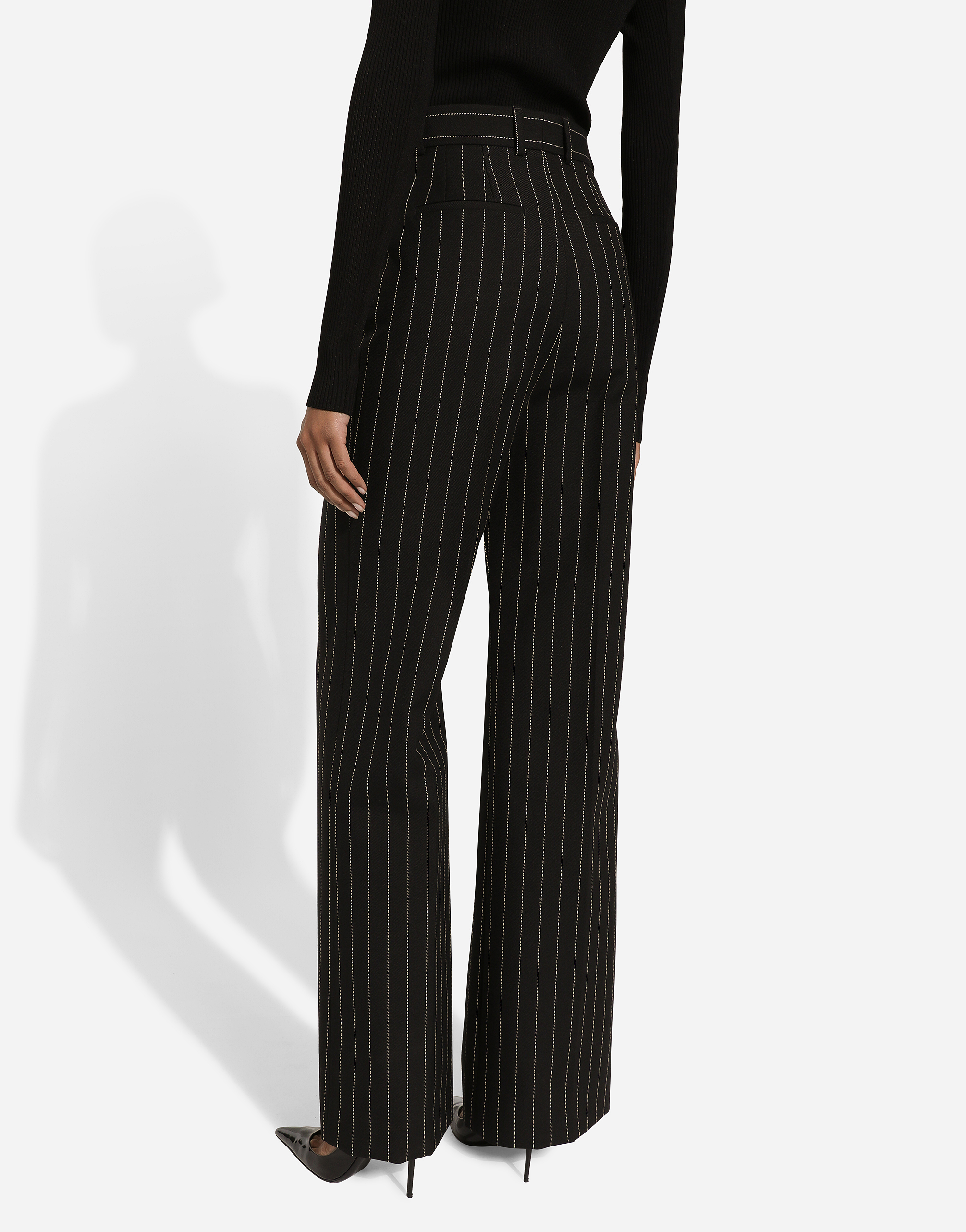 Shop Dolce & Gabbana Flared Pinstripe Wool Pants In Multicolor