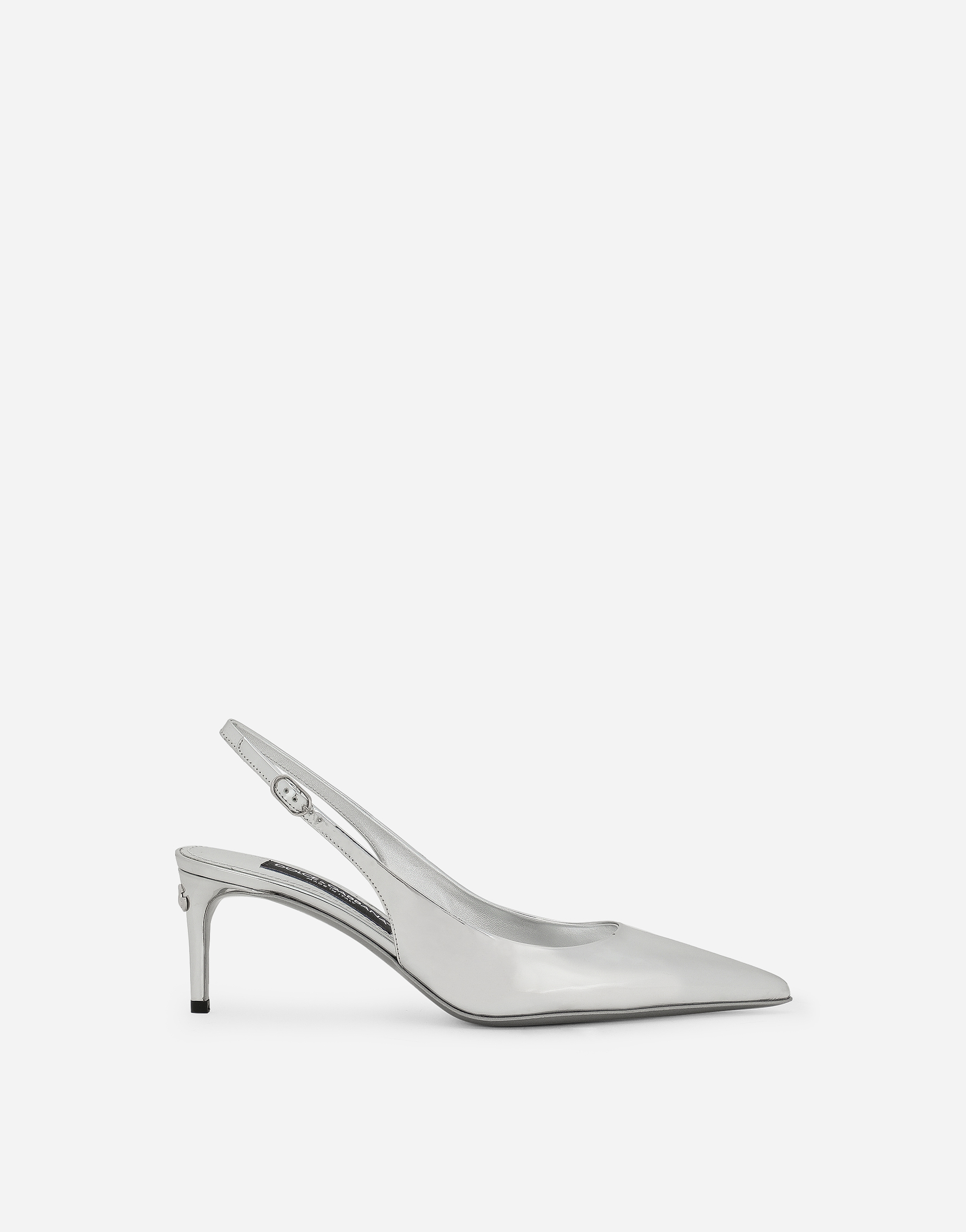 Dolce & Gabbana 60 Mirrored Leather Slingback Pumps In Silver