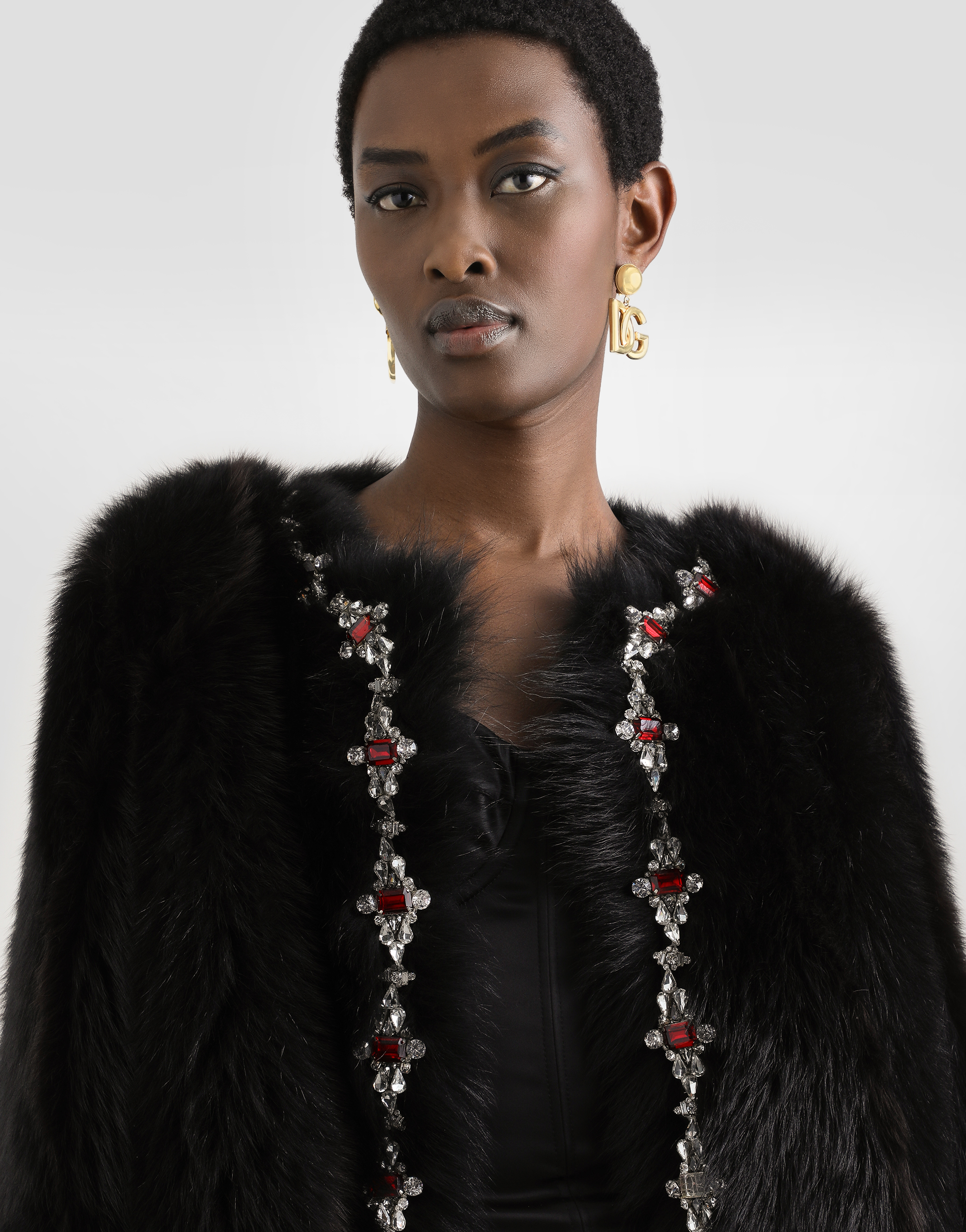Dolce & Gabbana Fluffy Sheepskin Jacket With Inlay In Black