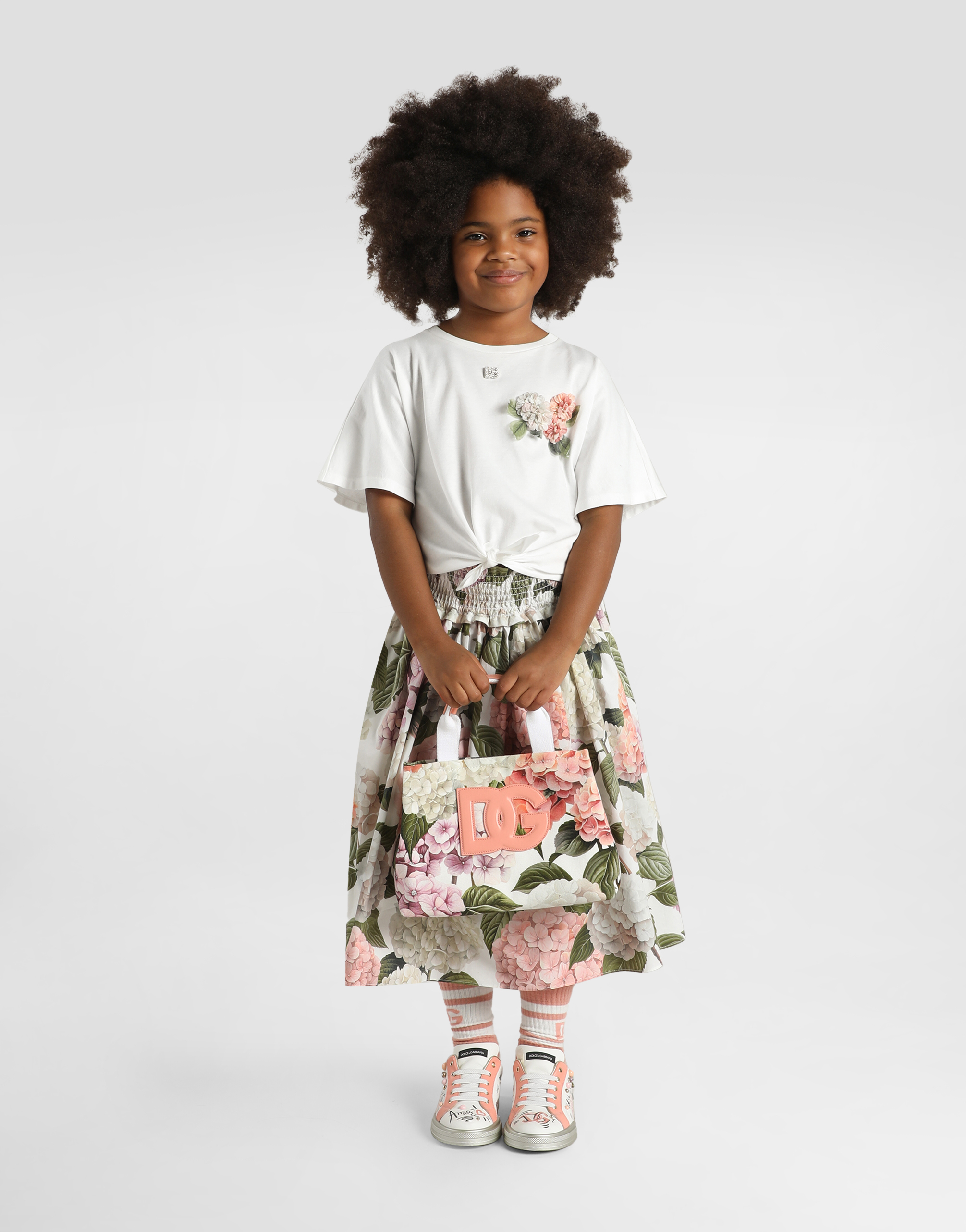 Dolce & Gabbana Hydrangea-print Poplin Skirt In Multi