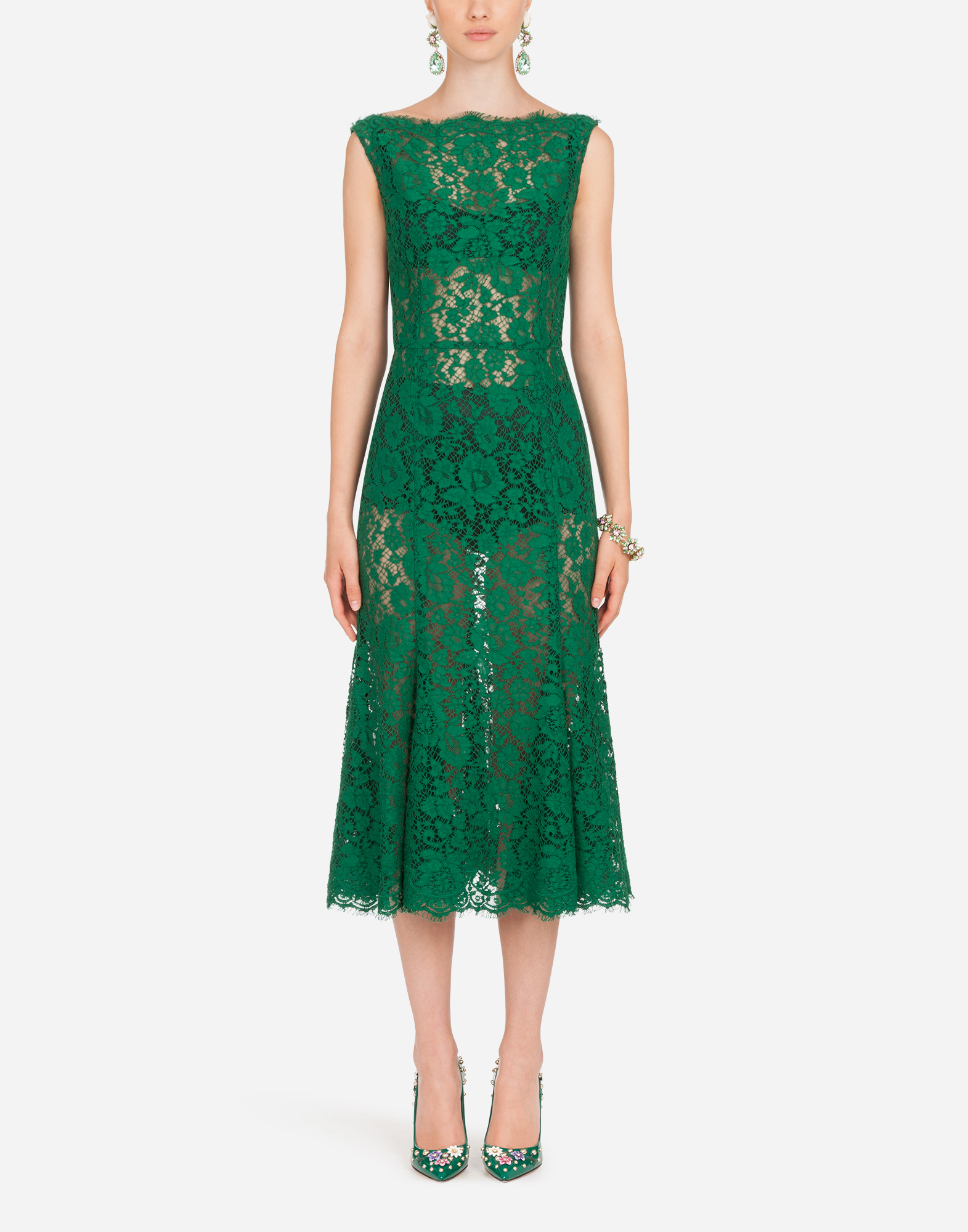 Women's Dresses | Dolce&Gabbana - LACE GODET MIDI DRESS