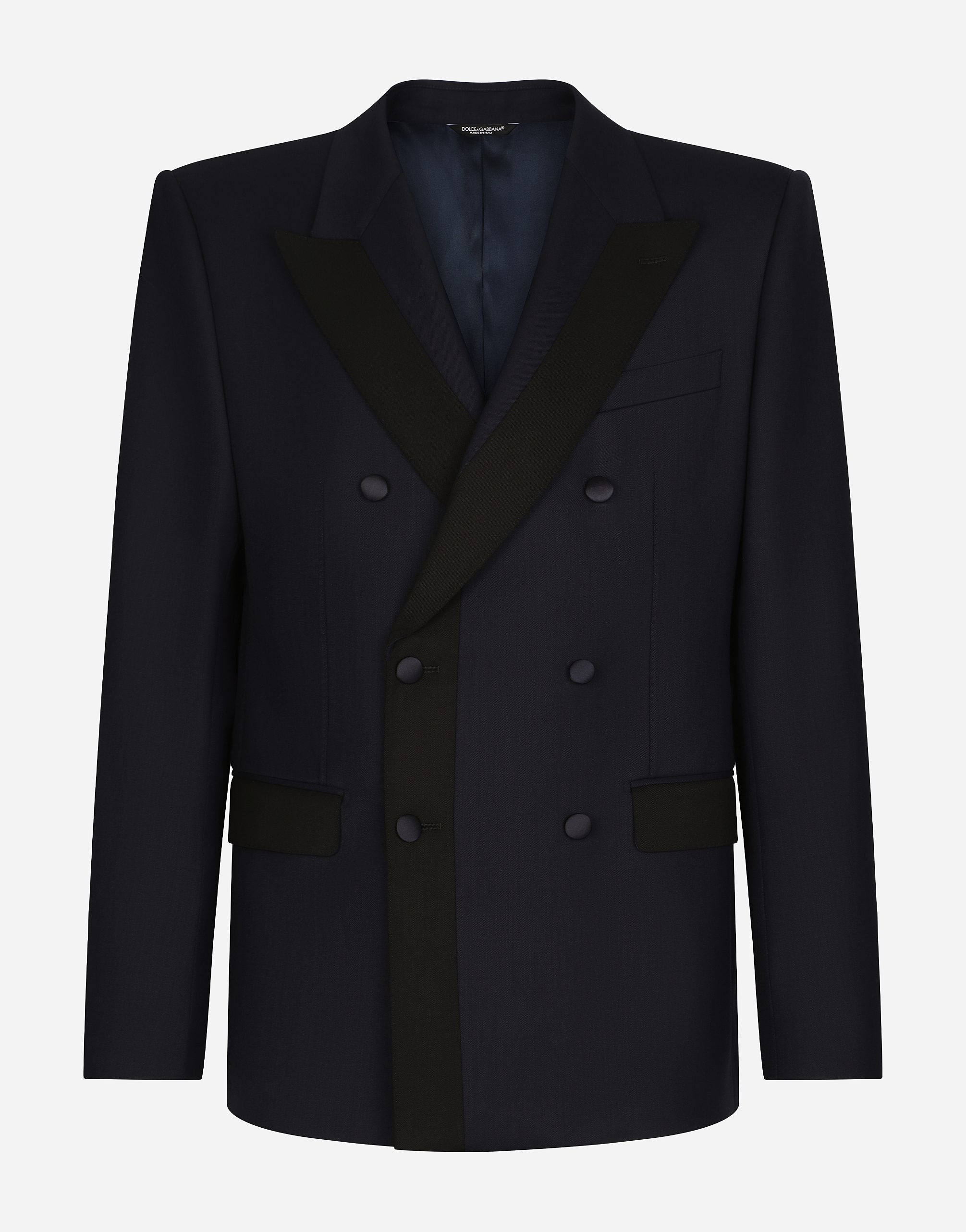 Dolce & Gabbana Double-breasted Stretch Wool Sicilia-fit Jacket In Very Dark Blue 1