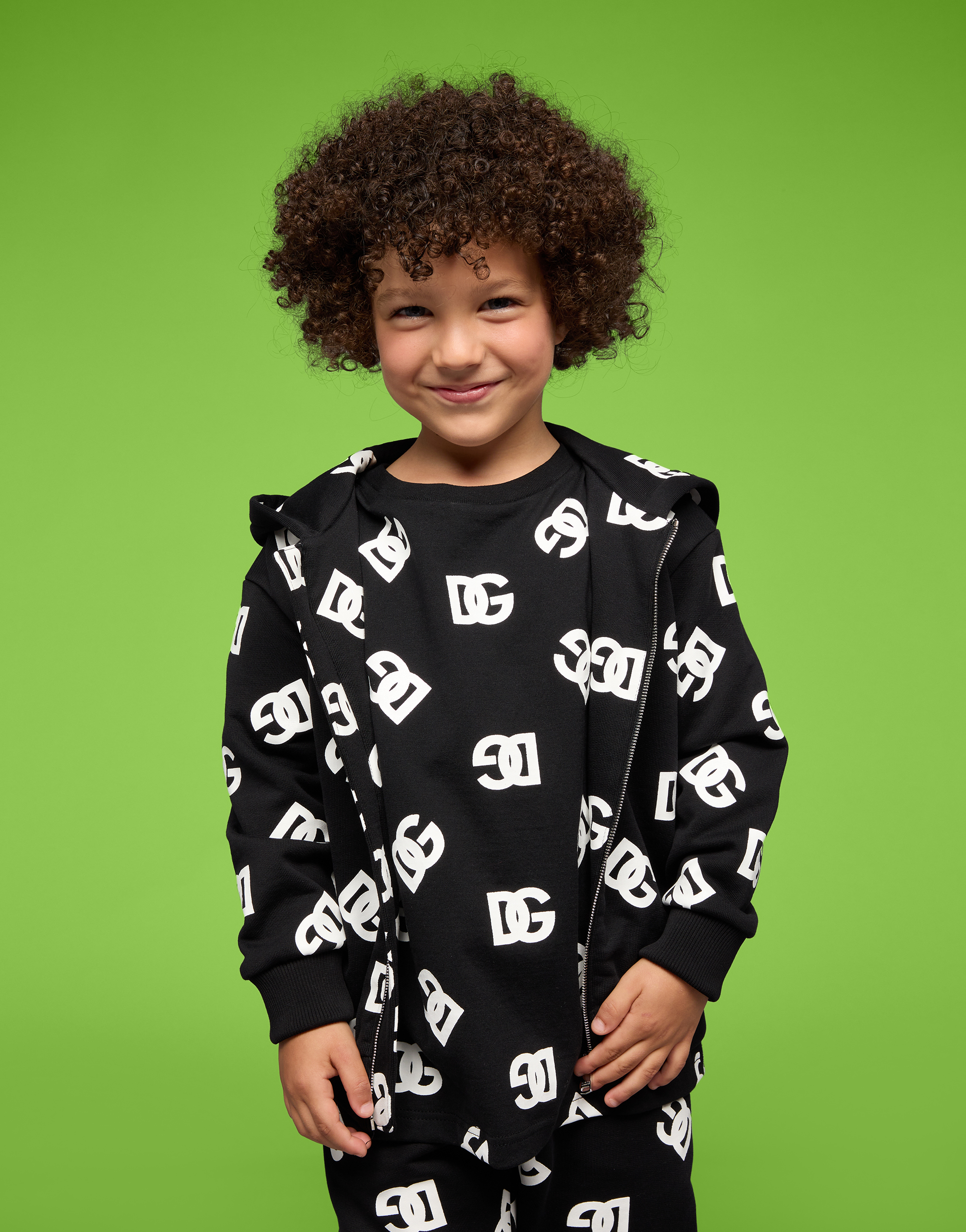 DOLCE & GABBANA JERSEY HOODIE WITH DG LOGO PRINT