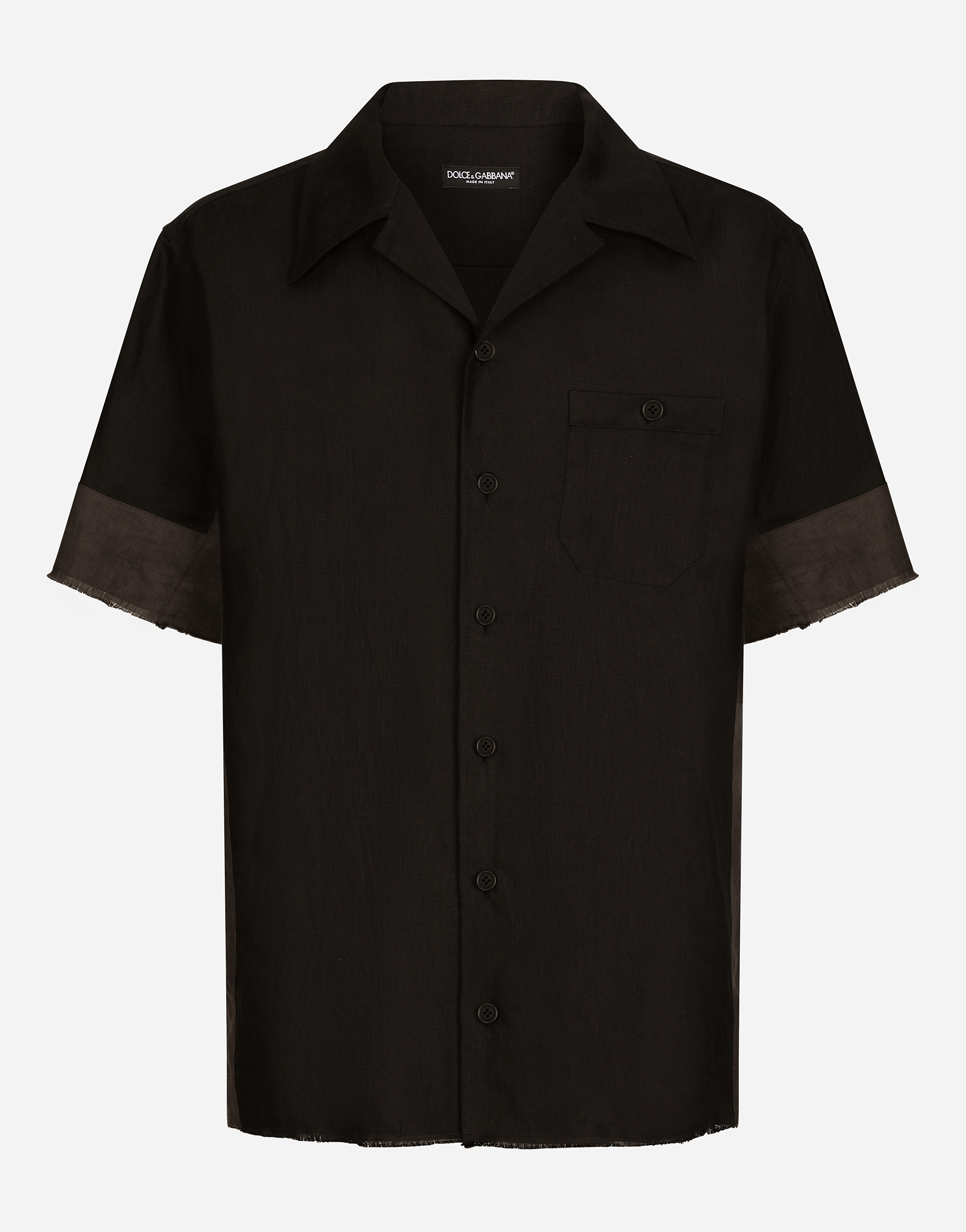 Dolce & Gabbana Hawaiian Linen Canvas Shirt With Inserts In Black