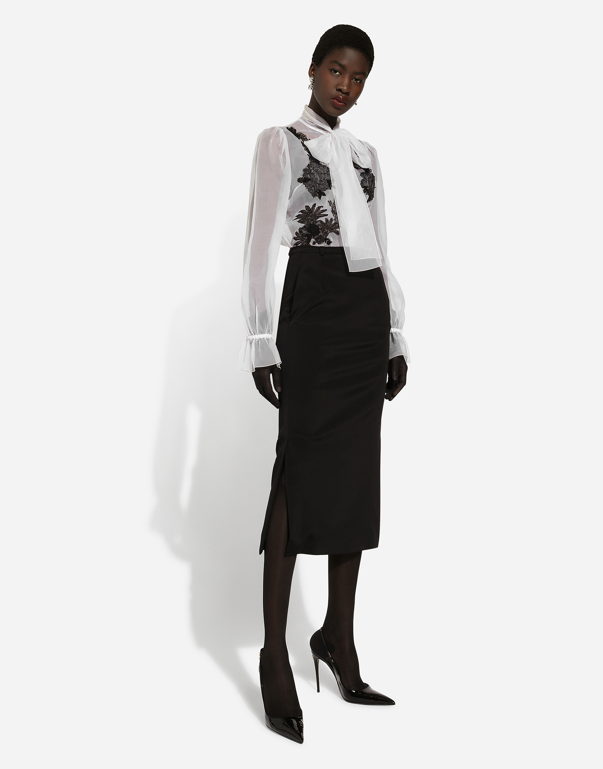 Dolce & Gabbana Lace-appliqué Silk-blend Shirt In White