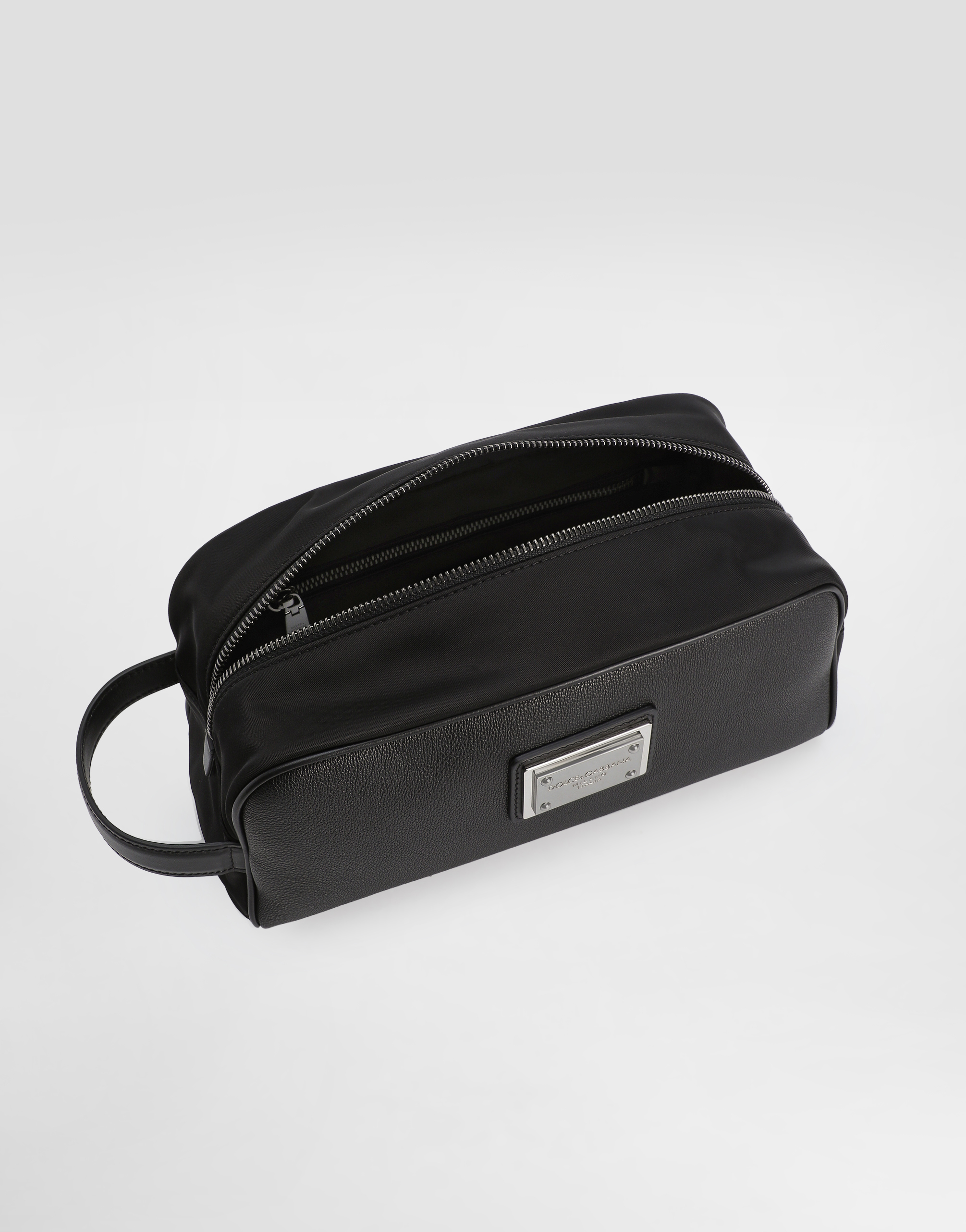 DOLCE & GABBANA GRAINY CALFSKIN AND NYLON TOILETRY BAG