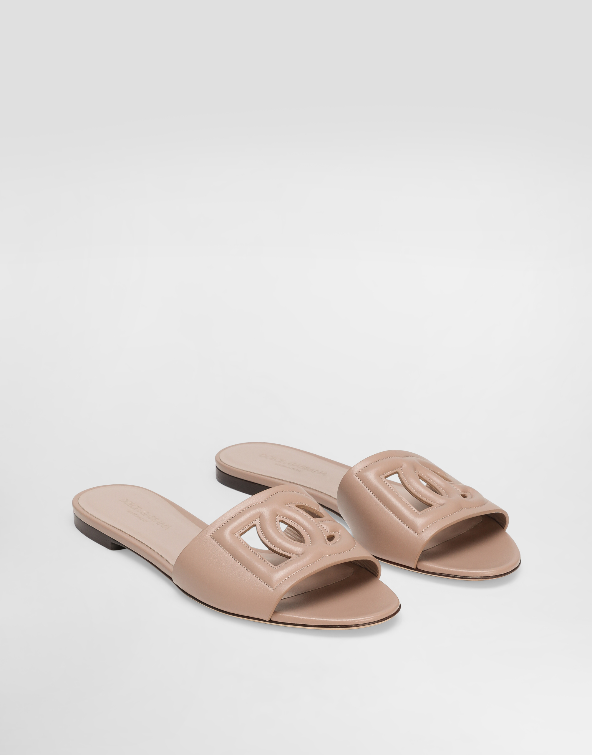 Dolce & Gabbana Women Dg Logo Leather Flat Sandals In Pale Pink