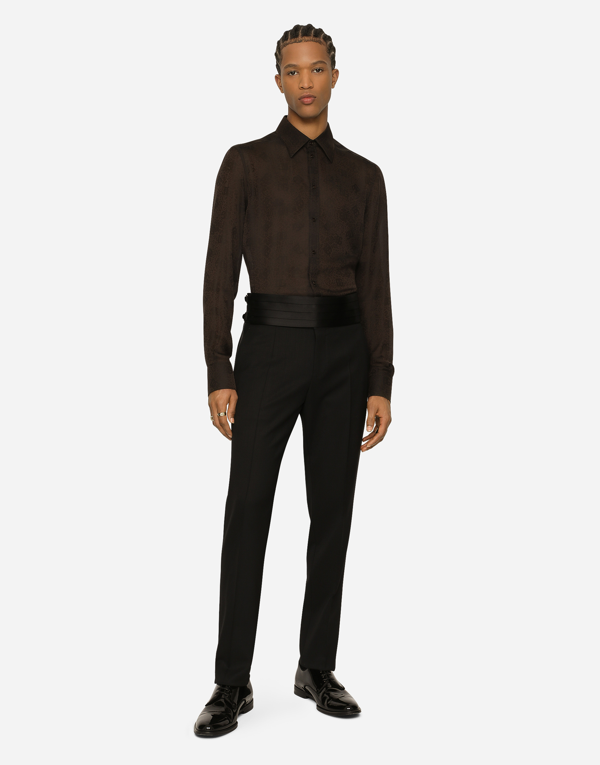 DOLCE & GABBANA STRETCH WOOL TWILL TUXEDO PANTS