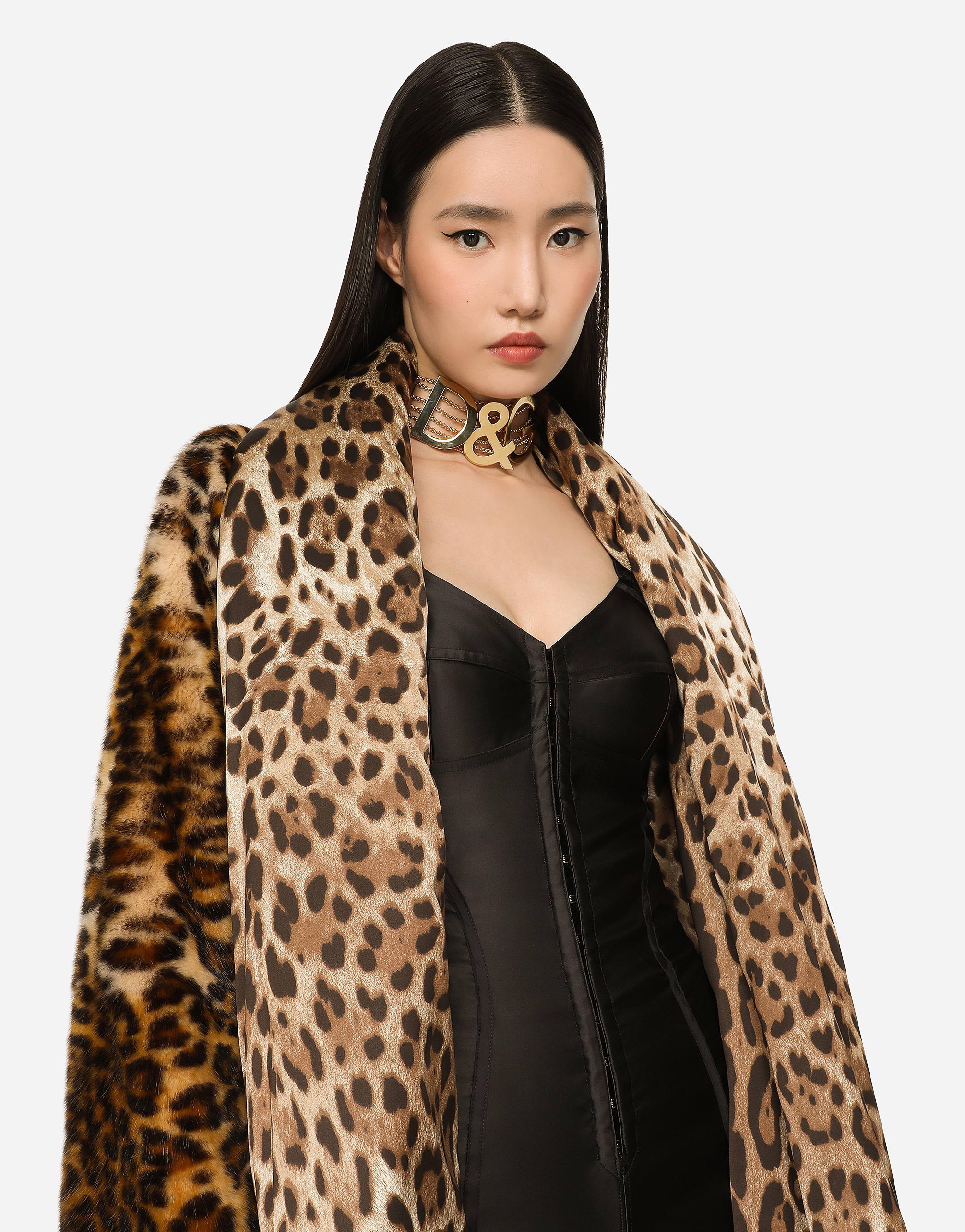 DOLCE & GABBANA KIM DOLCE&GABBANA FAUX FUR CAPE WITH LEOPARD PRINT