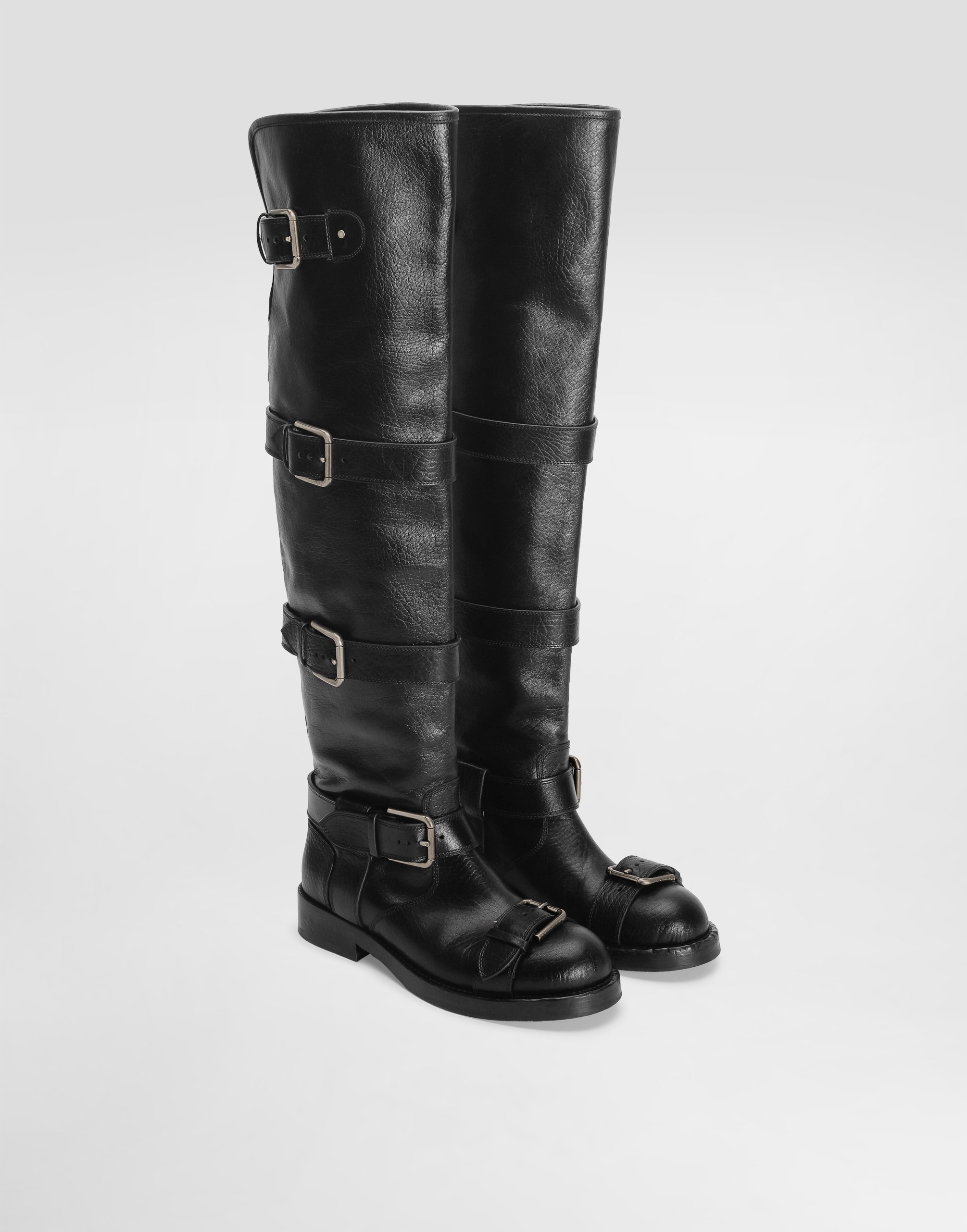 Dolce & Gabbana Buckle-strap Leather Boots In Black