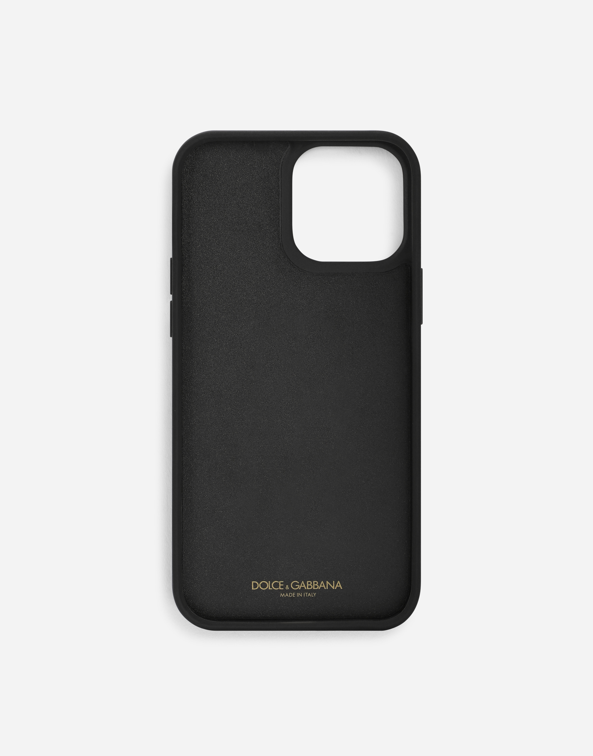 Shop Dolce & Gabbana Calfskin Iphone 13 Pro Max Cover With Logo Tag In Black