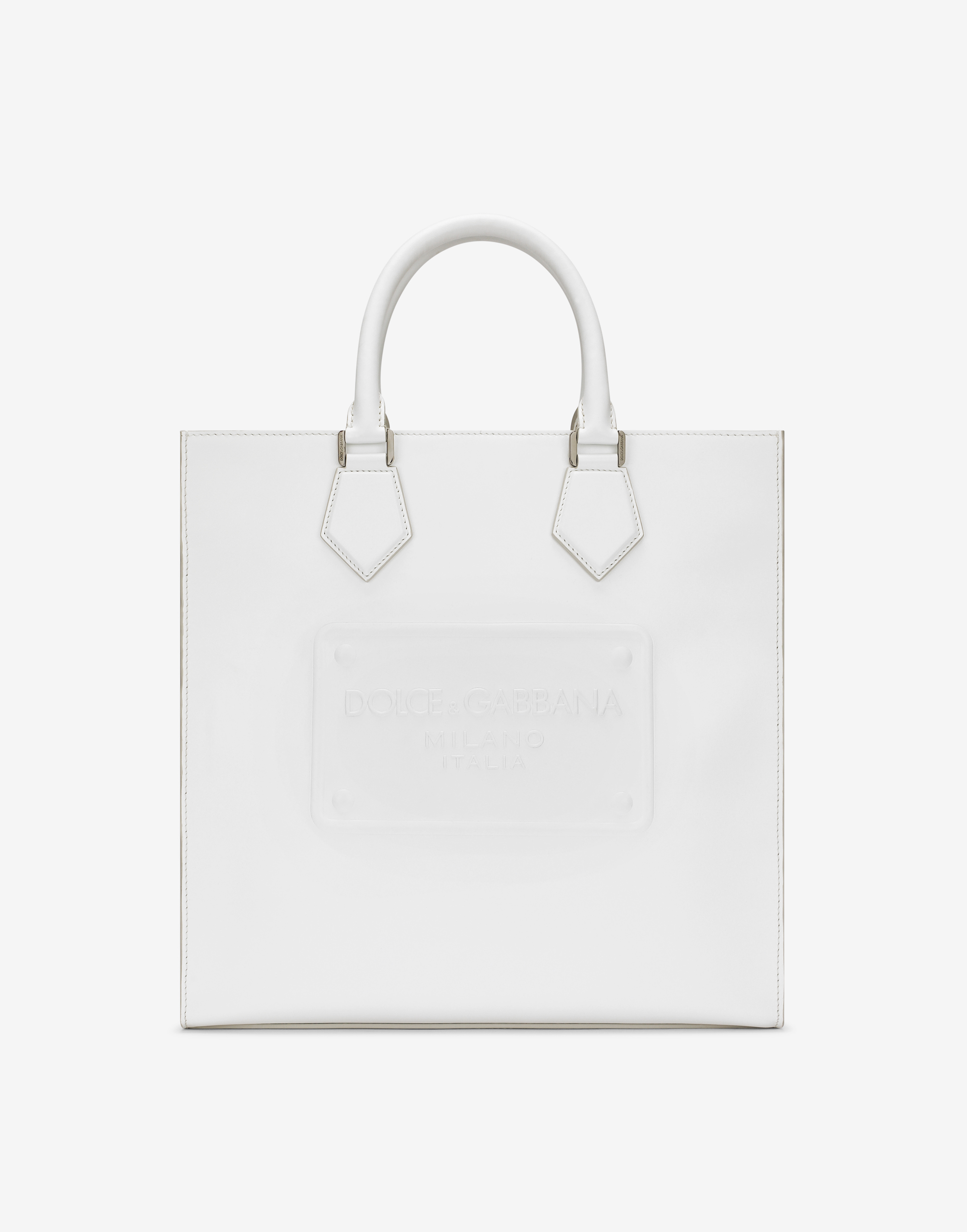 Dolce & Gabbana Calfskin Tote Bag With Raised Logo In White